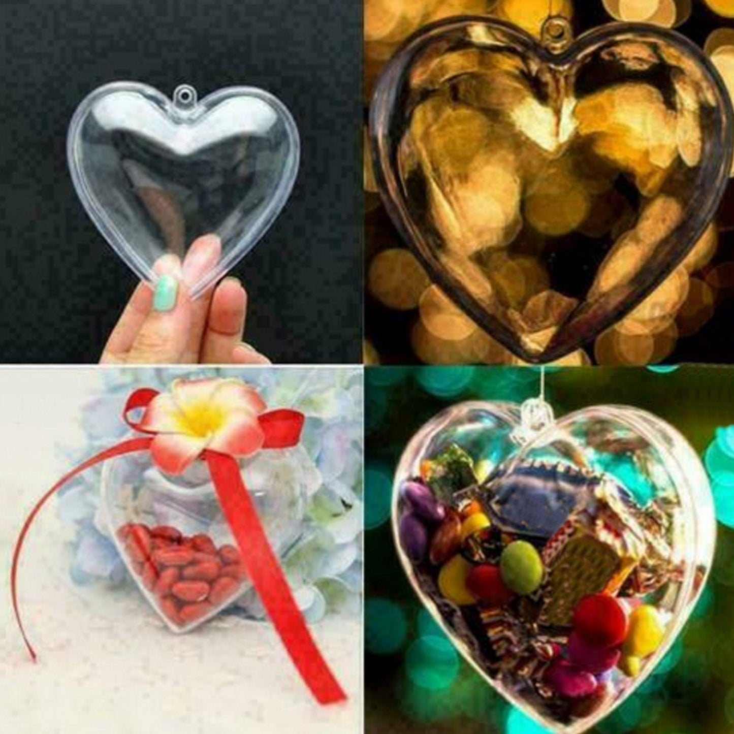 5Pcs Clear Fillable Ball Transparent Heart Shape Plastic Ornaments for DIY Crafts Christmas Tree BirthdayS