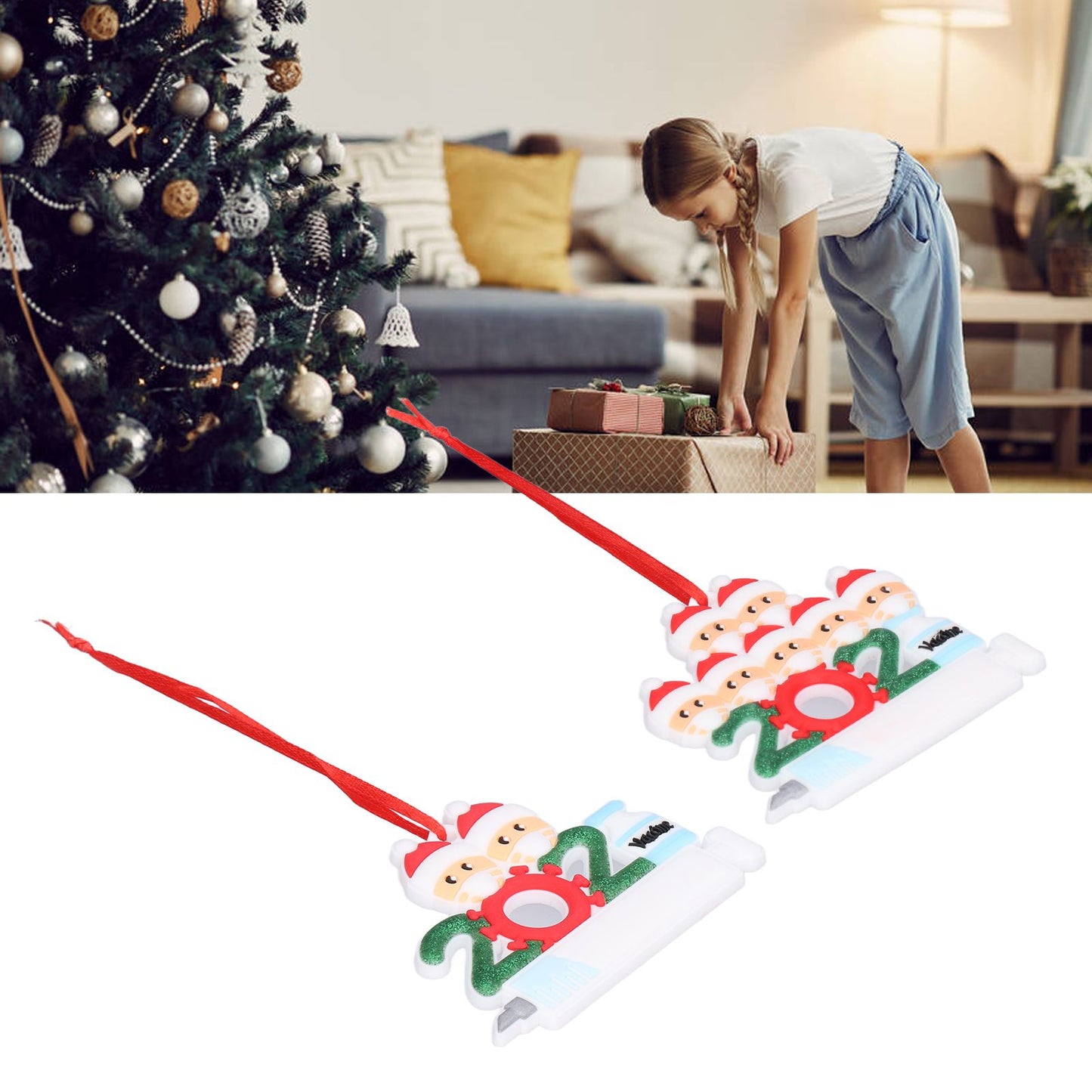 2pcs 2021 Vaccine Christmas Ornaments Hanging Personalized Christmas Tree Ornaments for Friends and FamilyFamily of Two+Seven