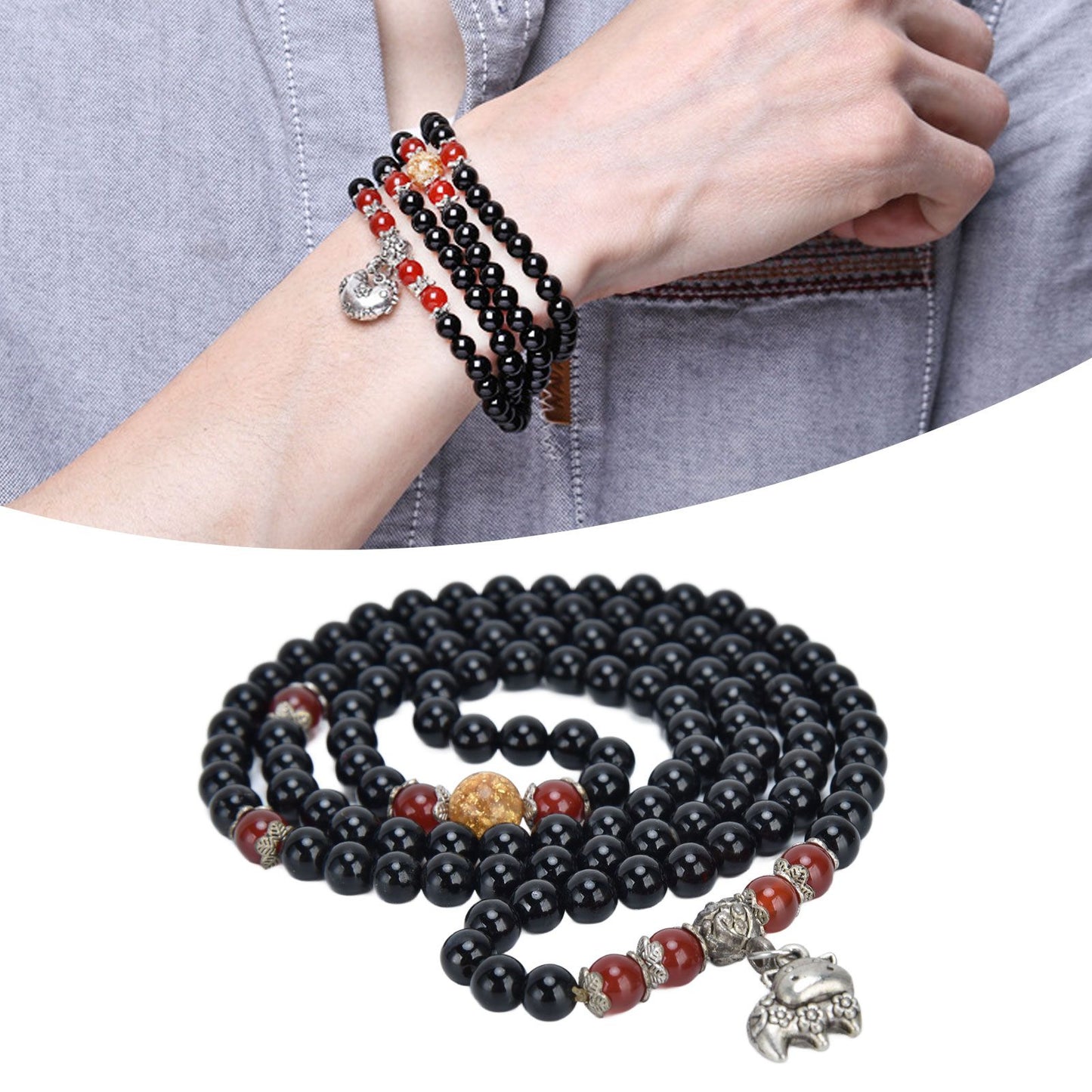 Beaded Bracelets Good Luck Natural Obsidian Bracelets for Women Men Health Wealth Money Feng Shui Jewelry