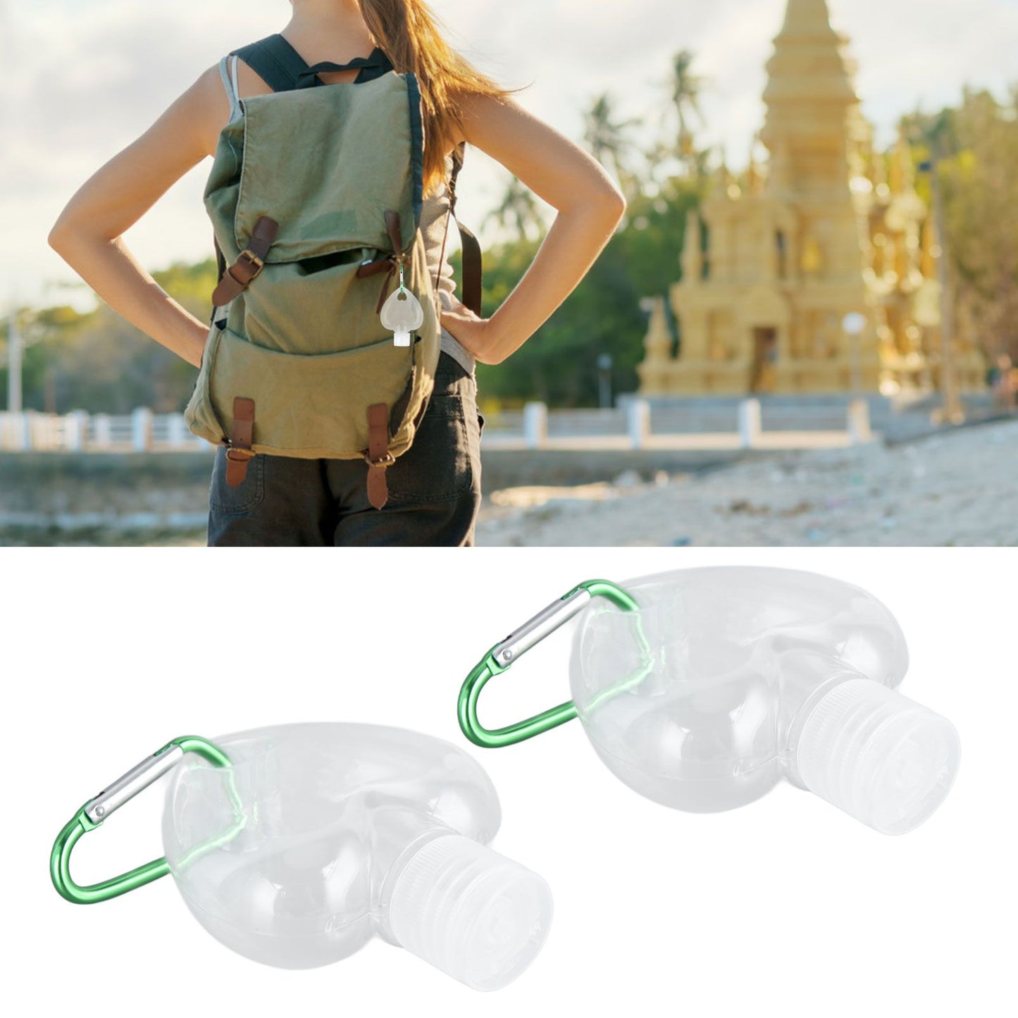 2Set 50ml Travel Bottle with Keychain Flip Cap Plastic Liquid Bottle Refillable Leakproof Transparent Squeeze ContainerHeart Shaped
