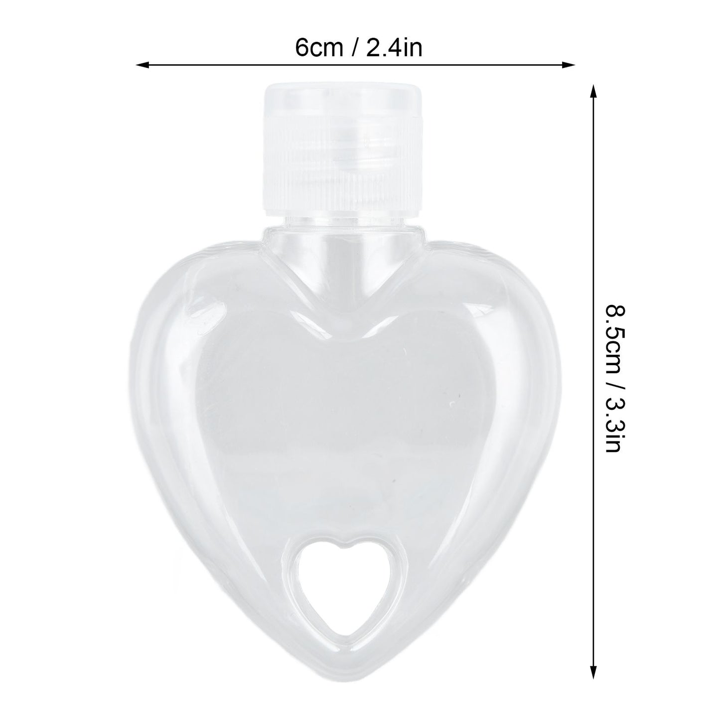 2Set 50ml Travel Bottle with Keychain Flip Cap Plastic Liquid Bottle Refillable Leakproof Transparent Squeeze ContainerHeart Shaped