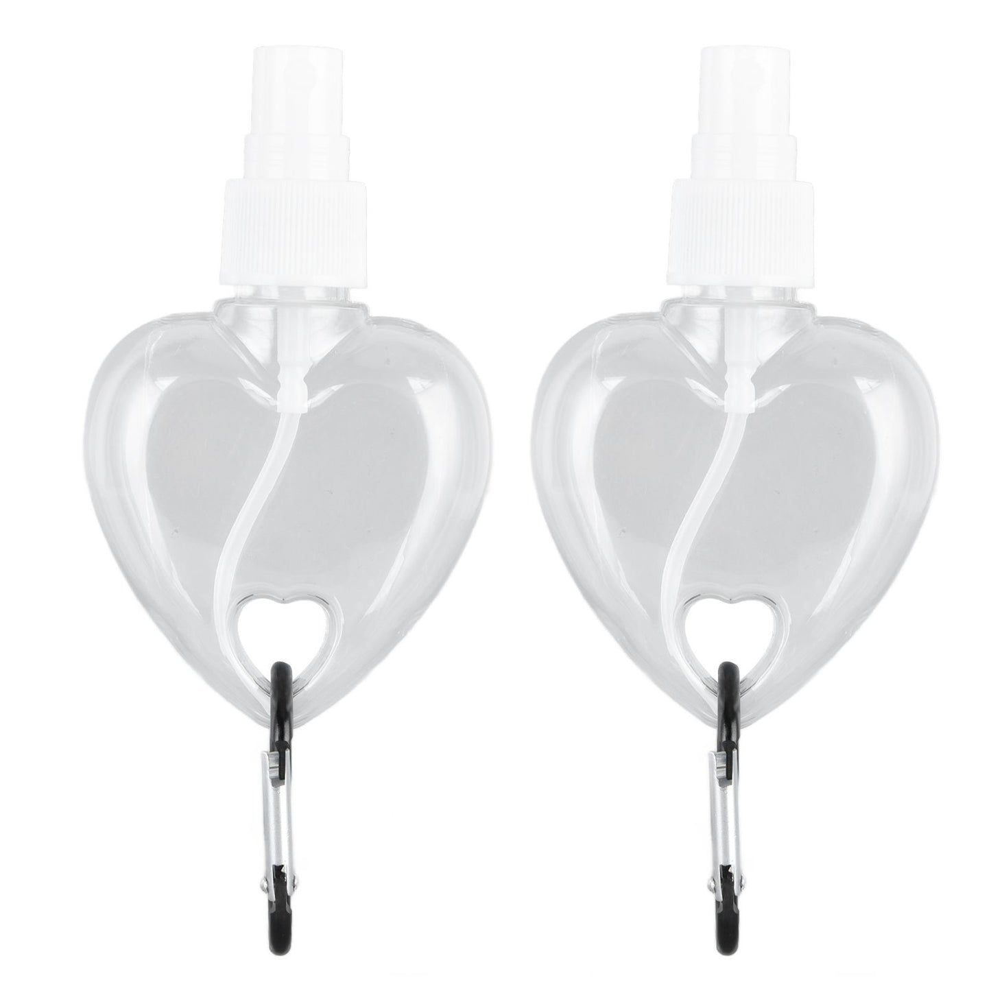 2 Pcs 50ml Travel Keychain Bottles Portable Plastic Clear Leakproof Refillable Empty Squeeze Container for Hand SoapHeart Shaped