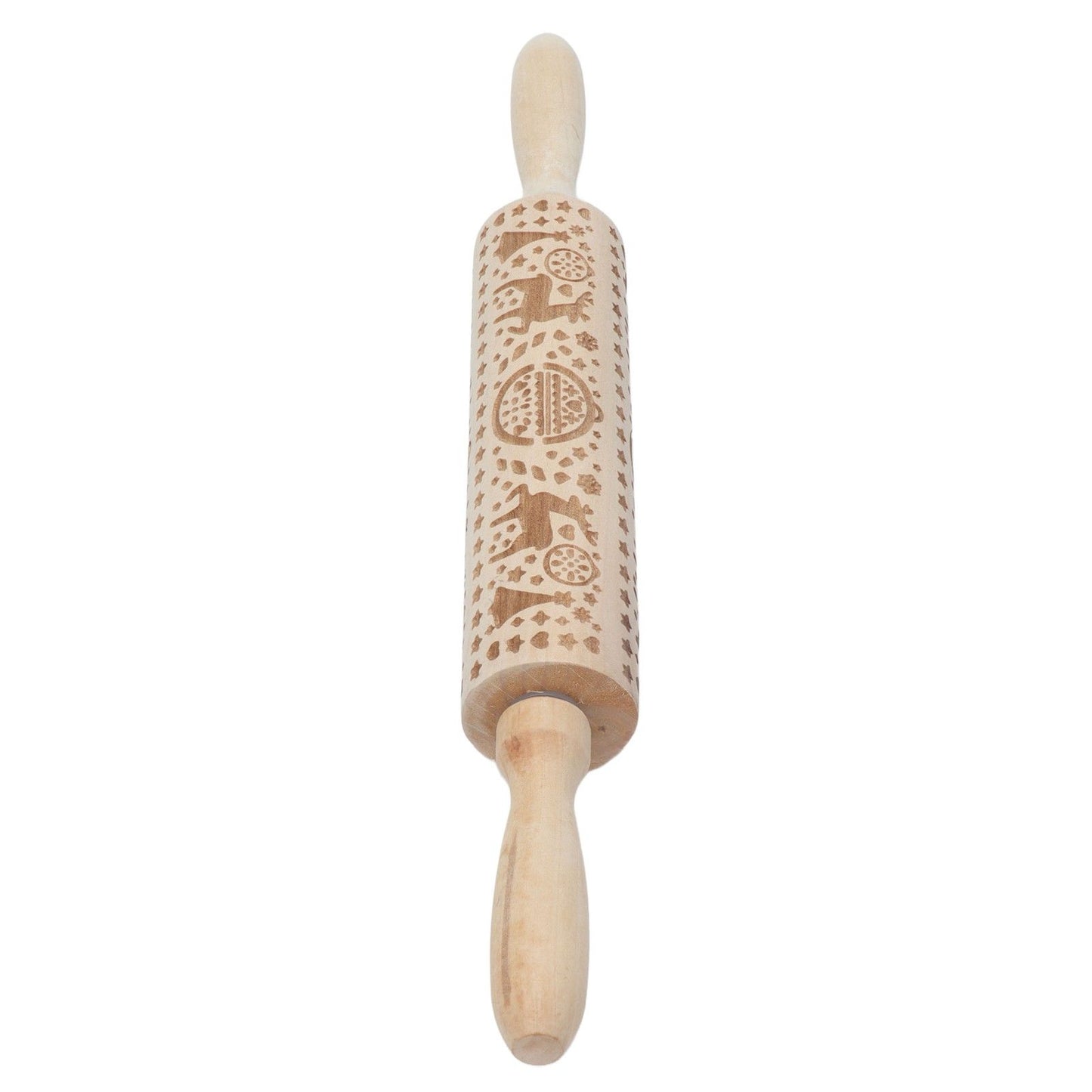 Christmas Rolling Pin Christmas Embrossed Wooden Rolling Pins with Reindeer Pattern for Baking Cookies Kitchen Tool