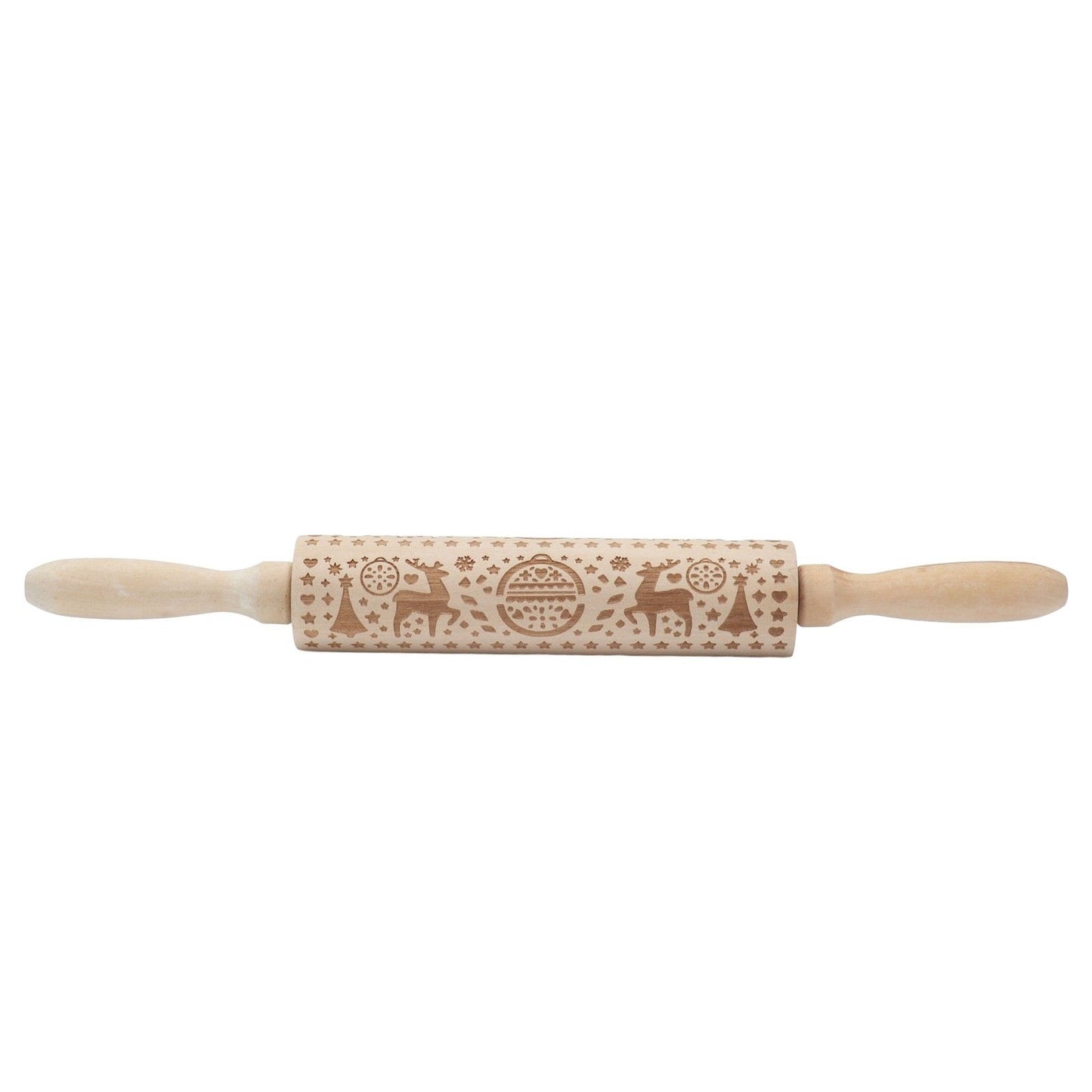 Christmas Rolling Pin Christmas Embrossed Wooden Rolling Pins with Reindeer Pattern for Baking Cookies Kitchen Tool
