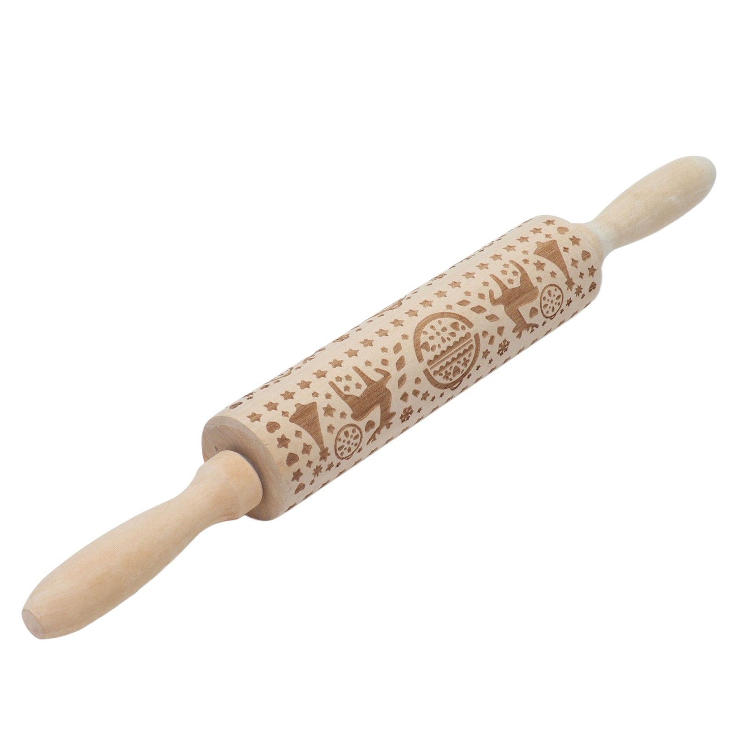 Christmas Rolling Pin Christmas Embrossed Wooden Rolling Pins with Reindeer Pattern for Baking Cookies Kitchen Tool