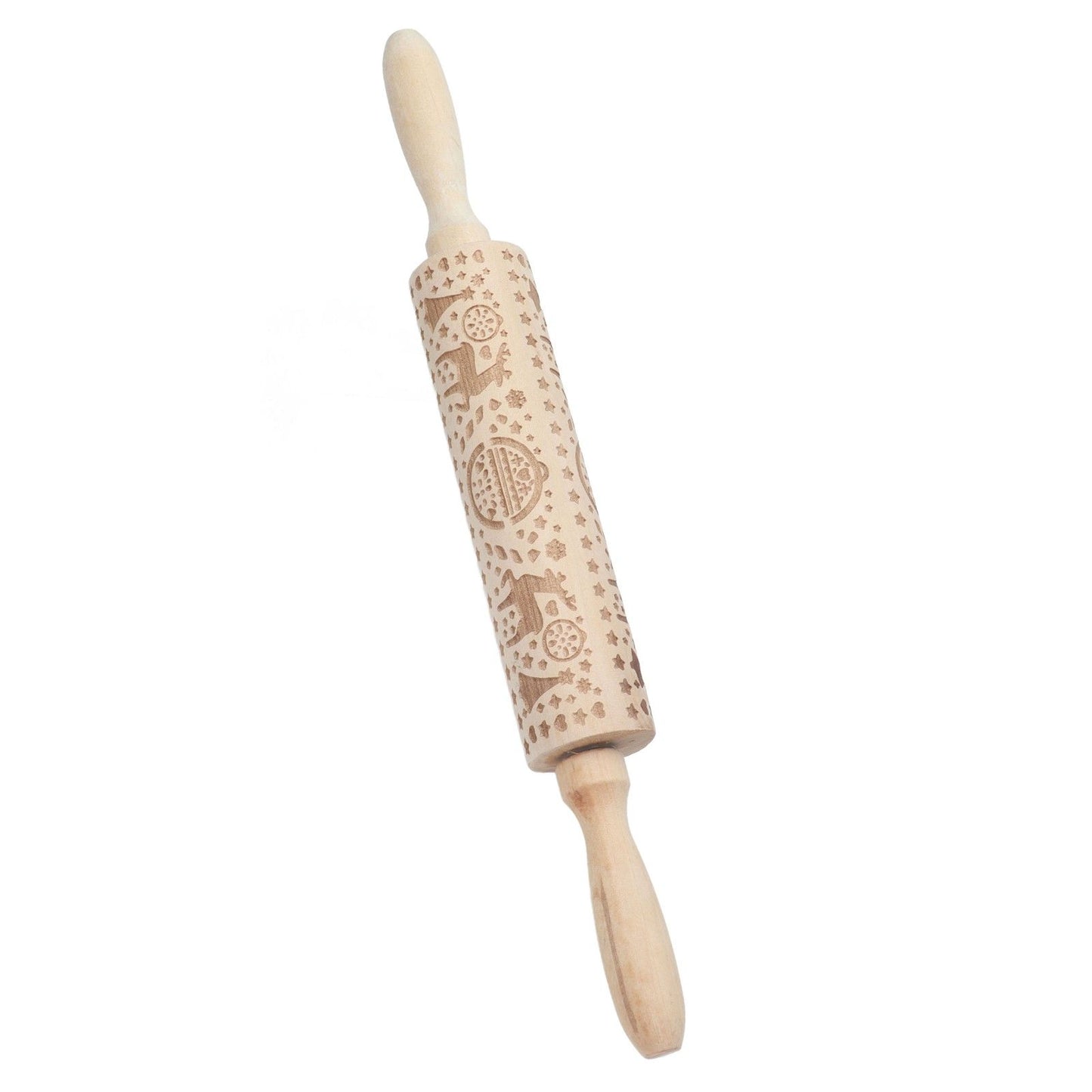 Christmas Rolling Pin Christmas Embrossed Wooden Rolling Pins with Reindeer Pattern for Baking Cookies Kitchen Tool
