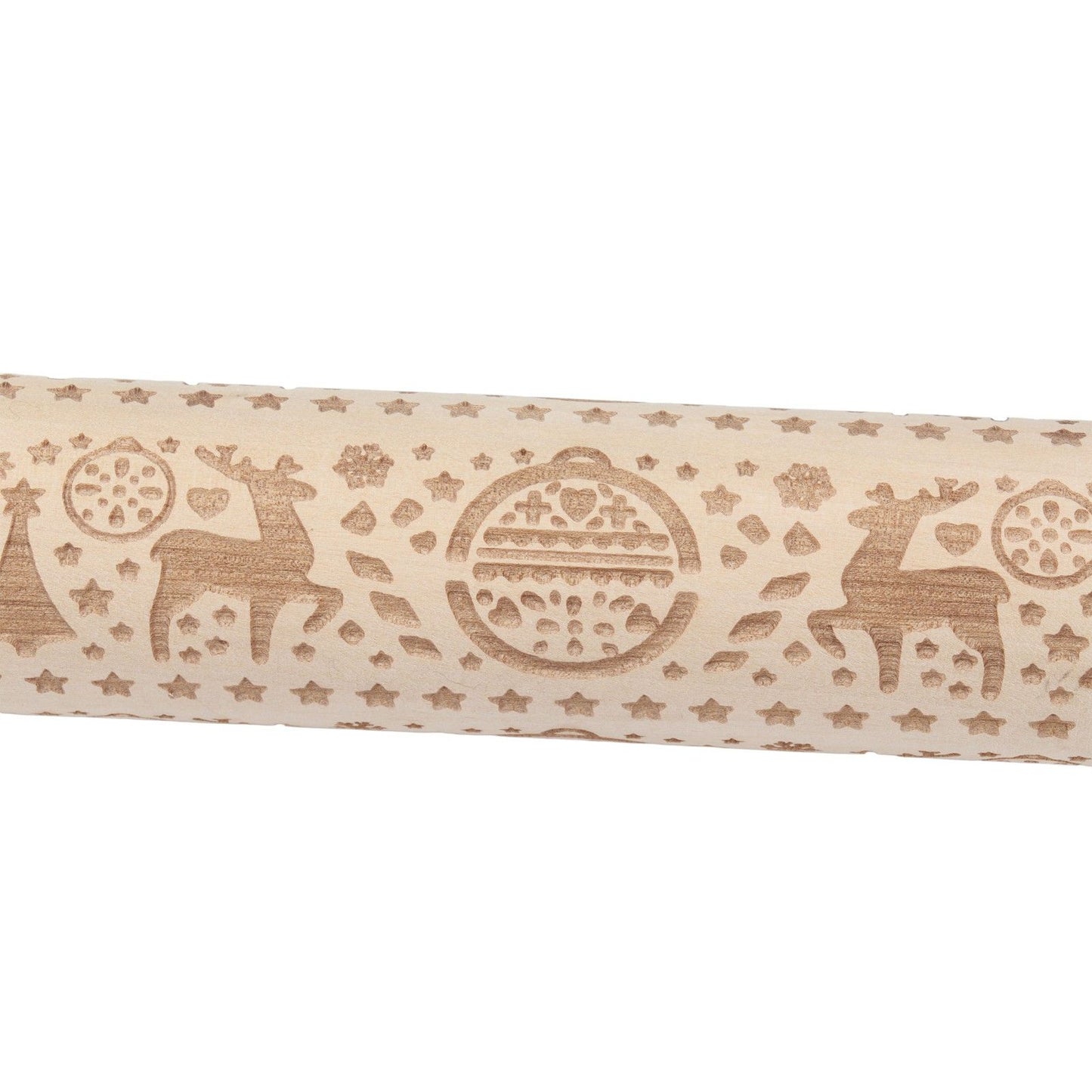 Christmas Rolling Pin Christmas Embrossed Wooden Rolling Pins with Reindeer Pattern for Baking Cookies Kitchen Tool