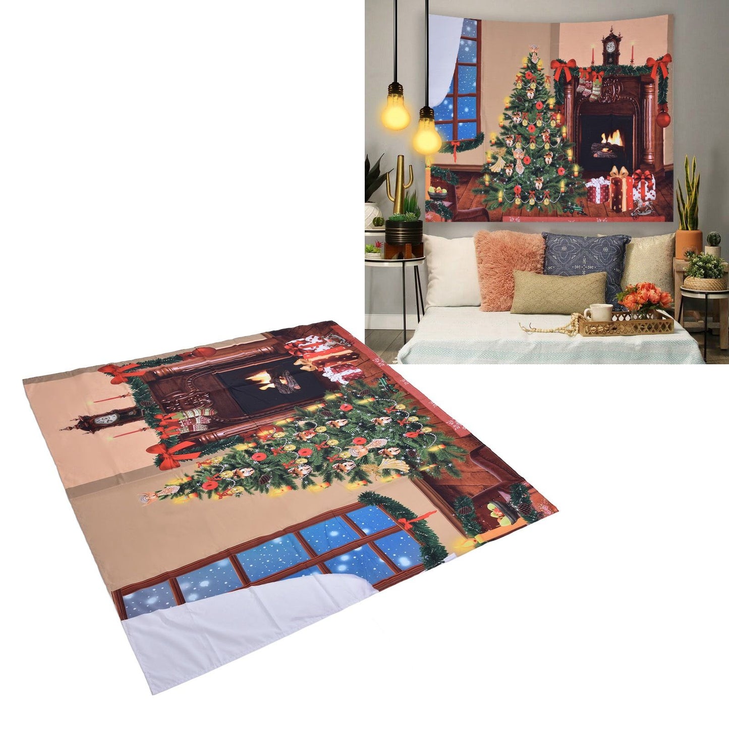 Christmas Tapestry Multi Purpose Exquisite Appearance Polyester Fiber Christmas Wall Tapestry150x150cm