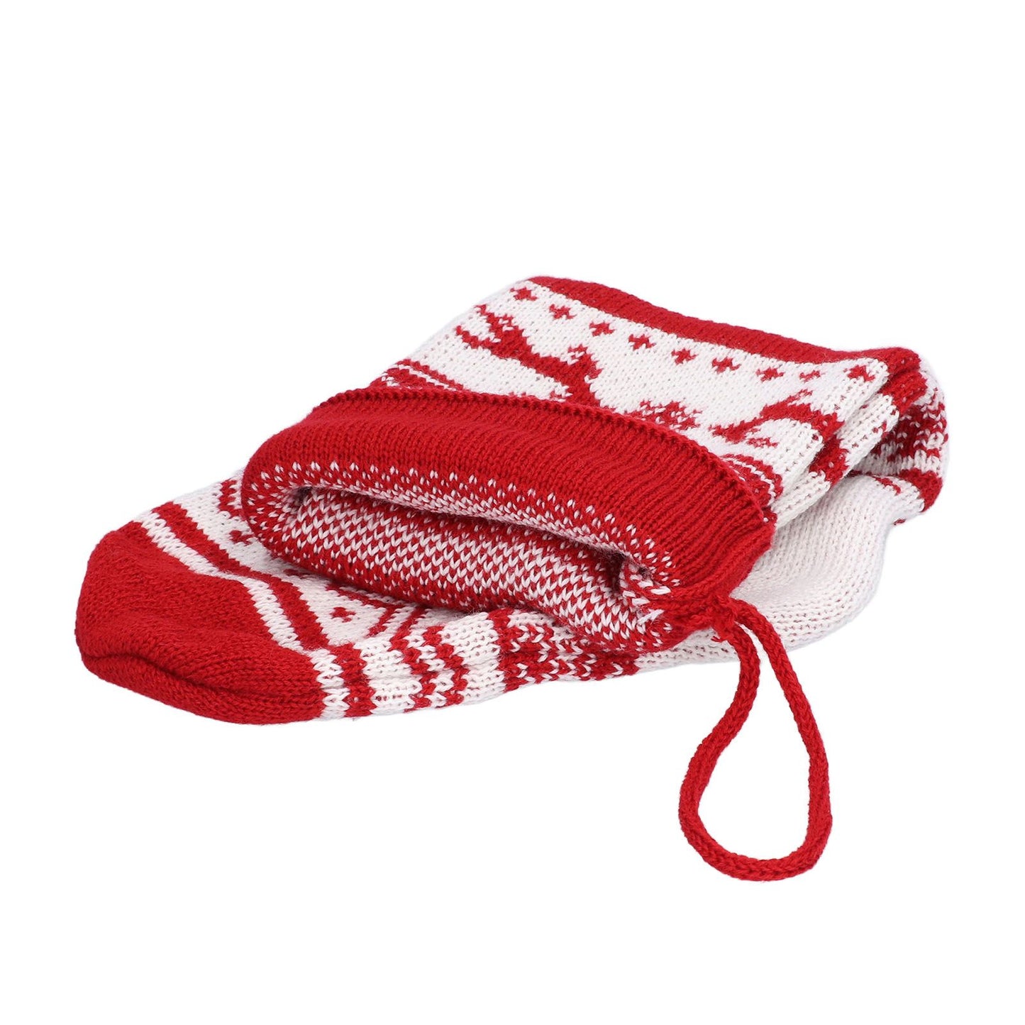 Large Knitted Christmas Stocking with Candy Bag Lovely Christmas Decorations Hanging StockingsDouble Deer