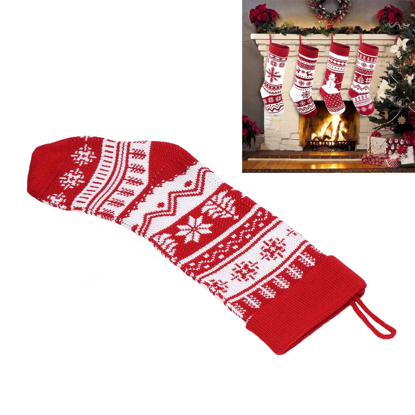 Large Knitted Christmas Stocking with Candy Bag Lovely Christmas Decorations Hanging StockingsChristmas Trees