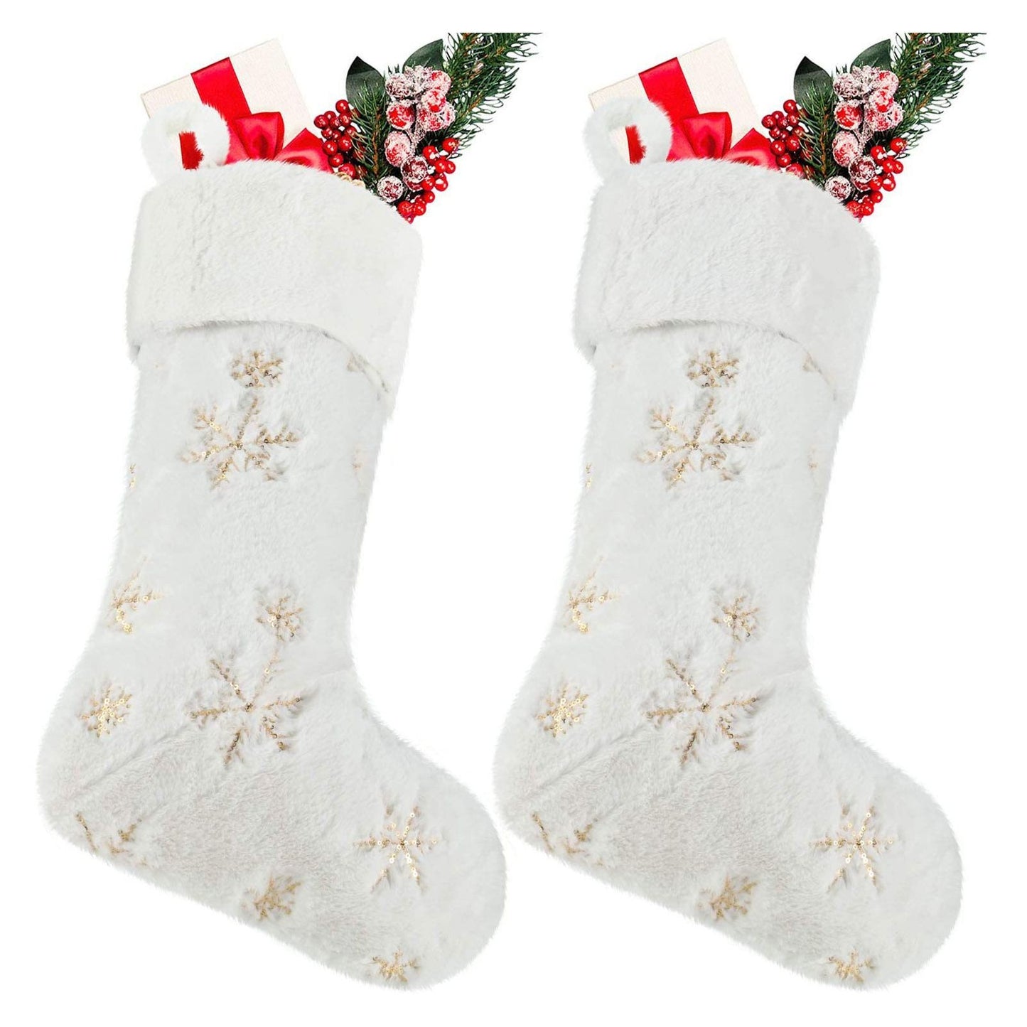 Polyester Christmas Stocking Pendant with Embroidery Snowflake Pattern Xmas Tree Decoration OrnamentGold