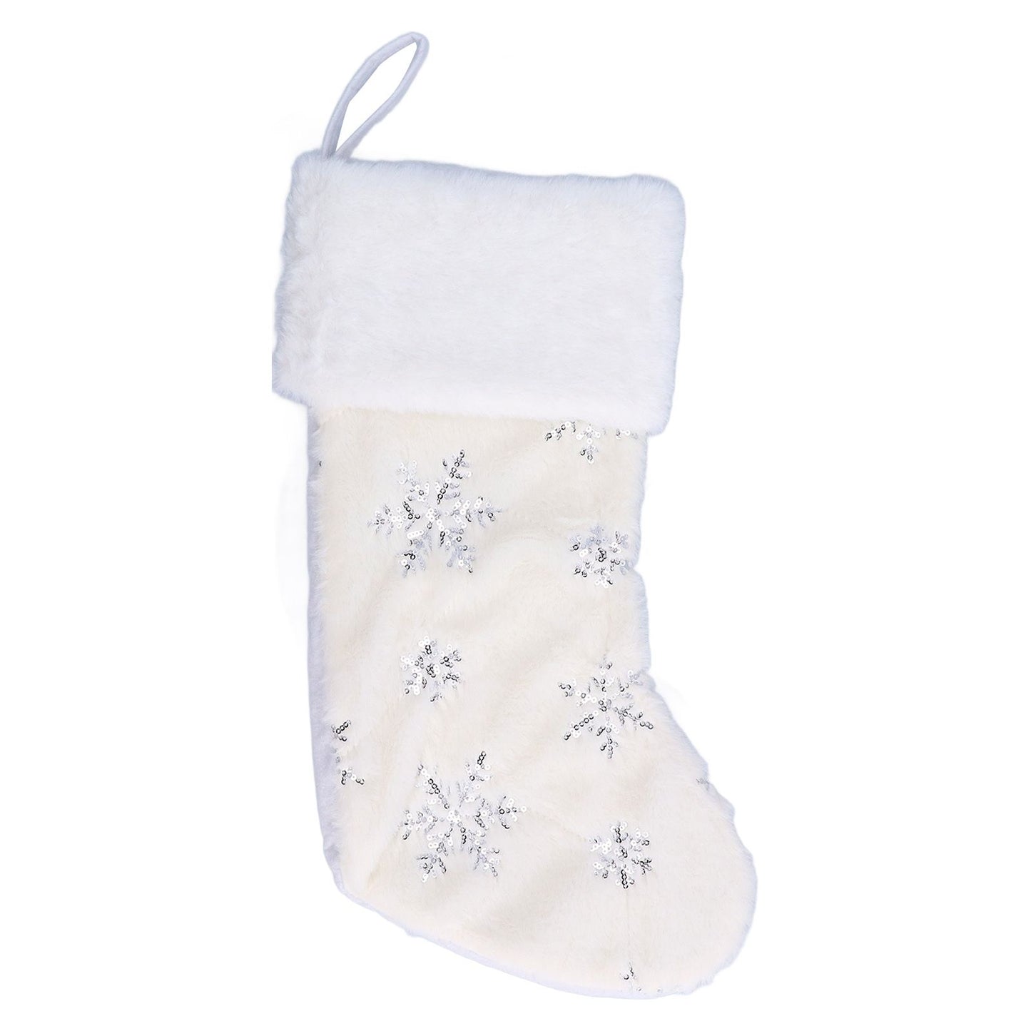 Polyester Christmas Stocking Pendant with Embroidery Snowflake Pattern Xmas Tree Decoration OrnamentSilver