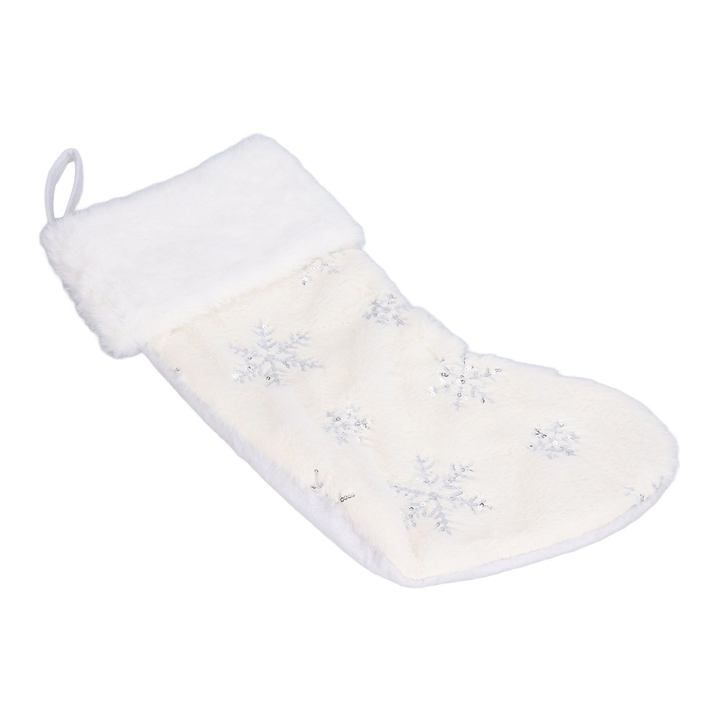 Polyester Christmas Stocking Pendant with Embroidery Snowflake Pattern Xmas Tree Decoration OrnamentSilver