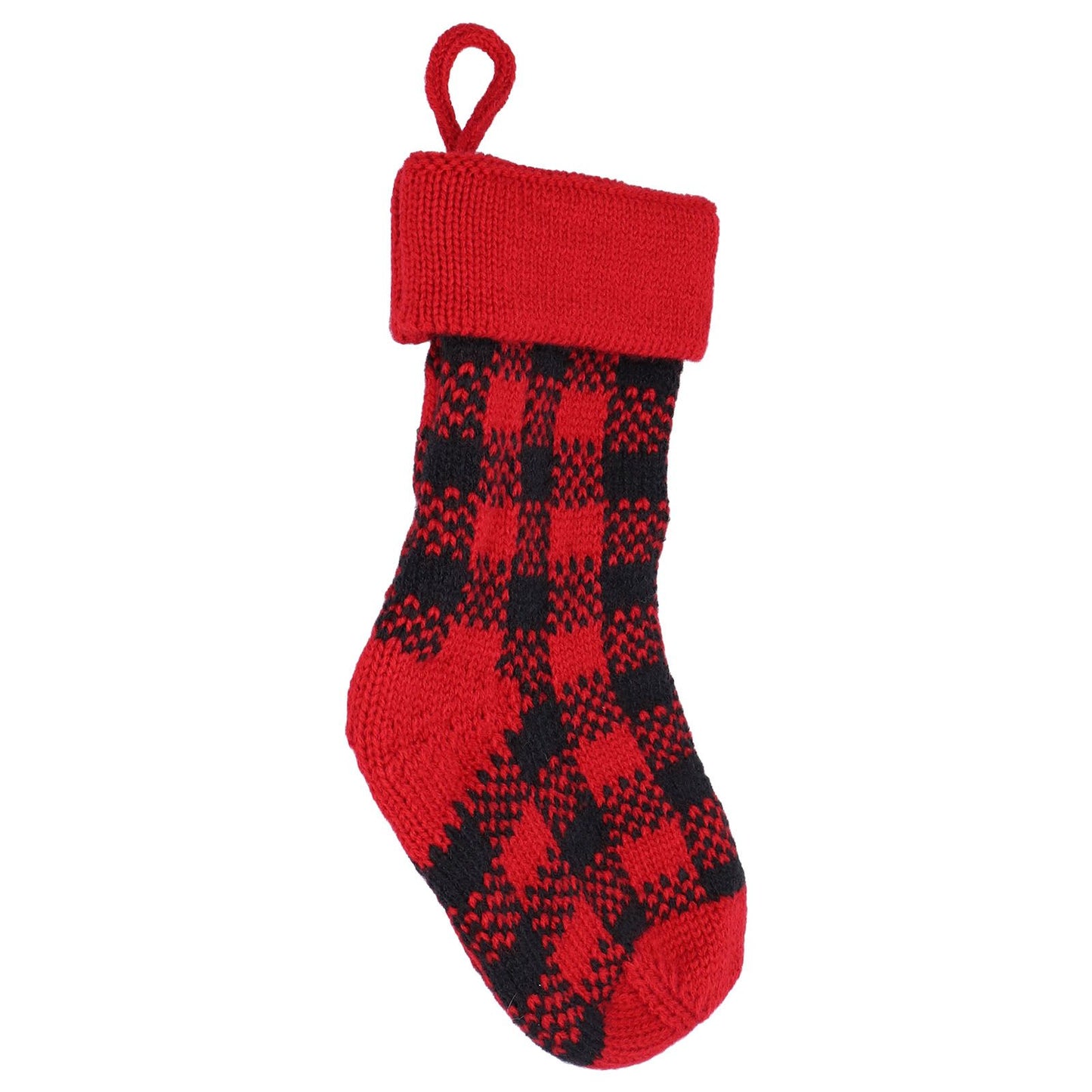 Mini Knitting Christmas Stocking Acrylic Fiber Xmas Tree Hanging Pendant Ornament Home Party Decoration(Red Black )