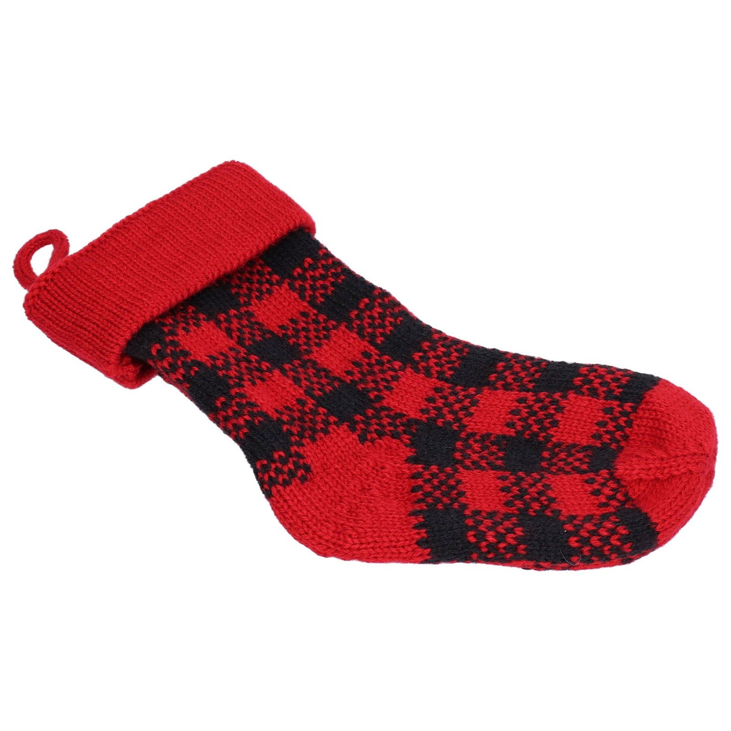 Mini Knitting Christmas Stocking Acrylic Fiber Xmas Tree Hanging Pendant Ornament Home Party Decoration(Red Black )