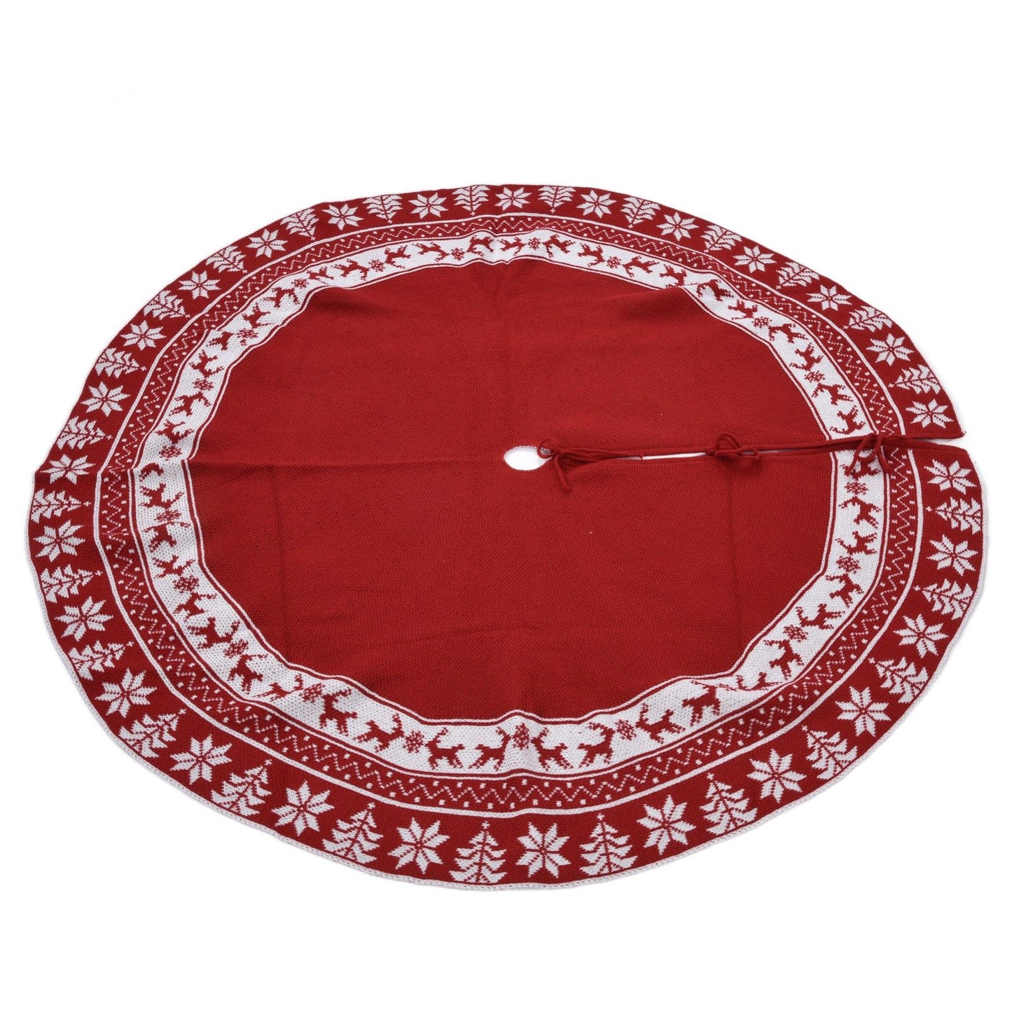 Knitted Christmas Tree Skirt Reusable Xmas Tree Stand Mat Floor Protector Home Party DecorationRed