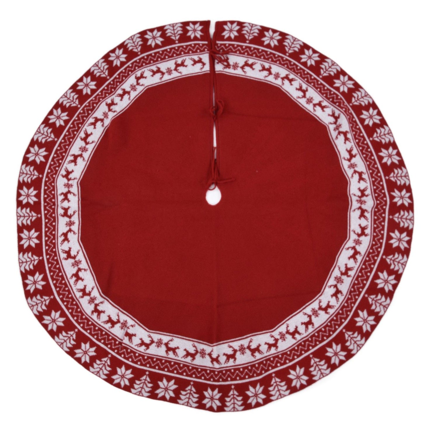 Knitted Christmas Tree Skirt Reusable Xmas Tree Stand Mat Floor Protector Home Party DecorationRed
