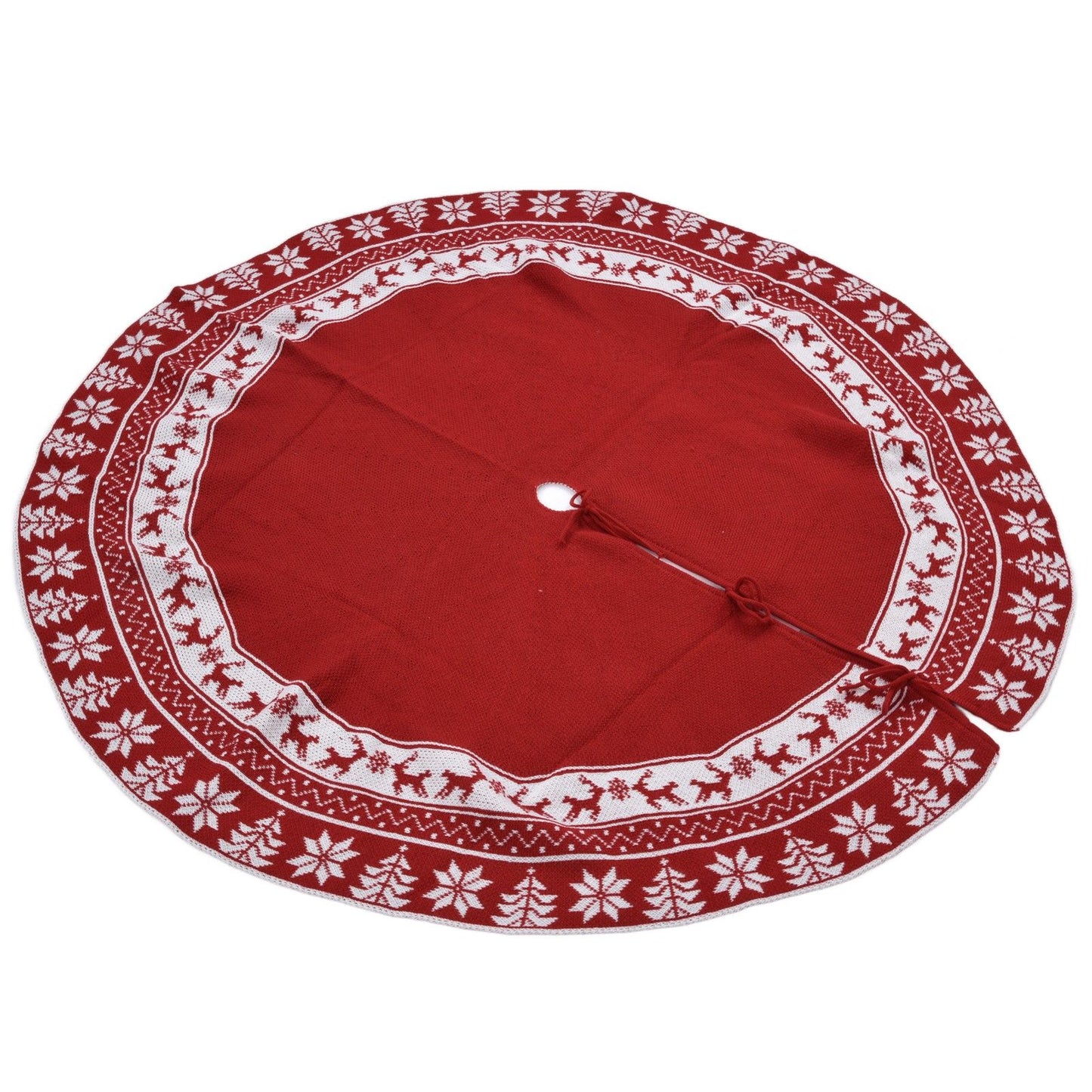 Knitted Christmas Tree Skirt Reusable Xmas Tree Stand Mat Floor Protector Home Party DecorationRed