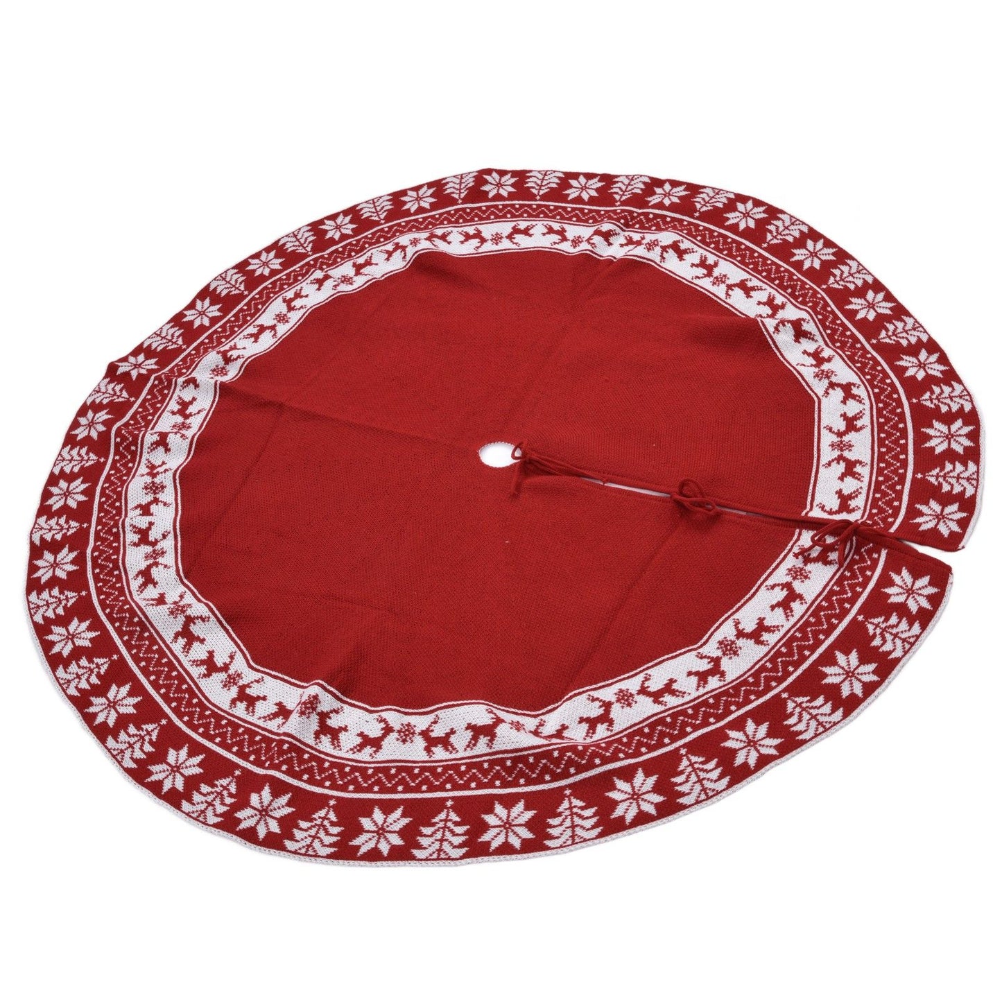 Knitted Christmas Tree Skirt Reusable Xmas Tree Stand Mat Floor Protector Home Party DecorationRed