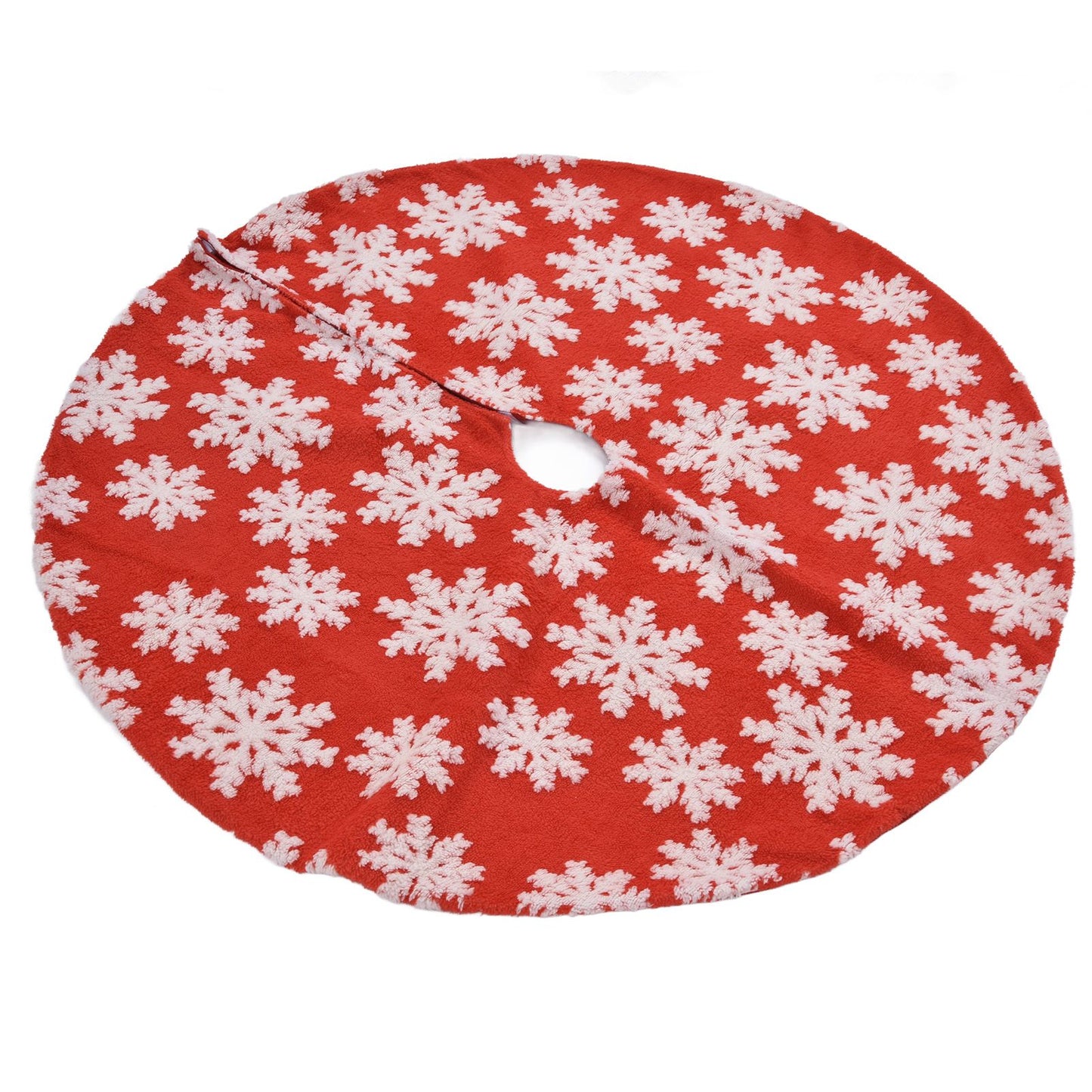 Christmas Tree Skirt White Snowflake Pattern Xmas Tree Mat for Holiday Party Decorations122cm/48.0in
