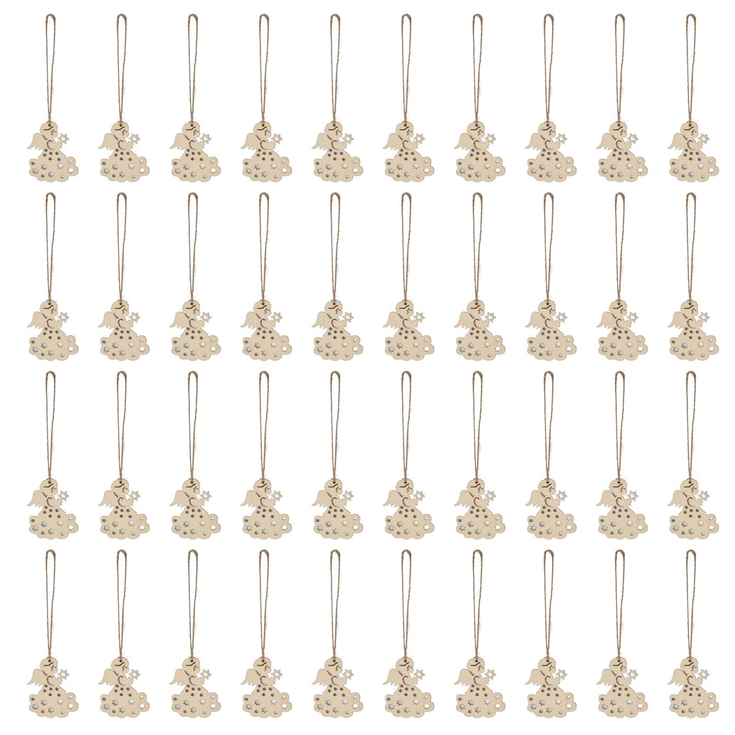 40pcs Christmas Tree Ornaments Wooden Hallow Cute Christmas Hangings with Lanyards for Christmas Tree Decoration Gift