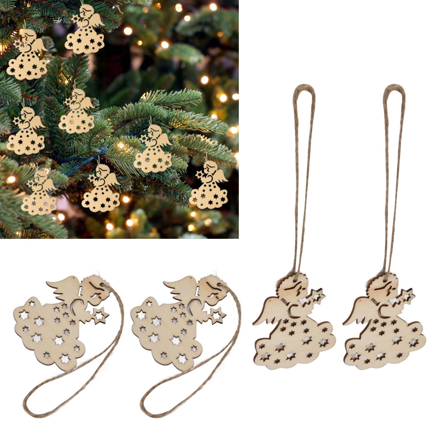 40pcs Christmas Tree Ornaments Wooden Hallow Cute Christmas Hangings with Lanyards for Christmas Tree Decoration Gift