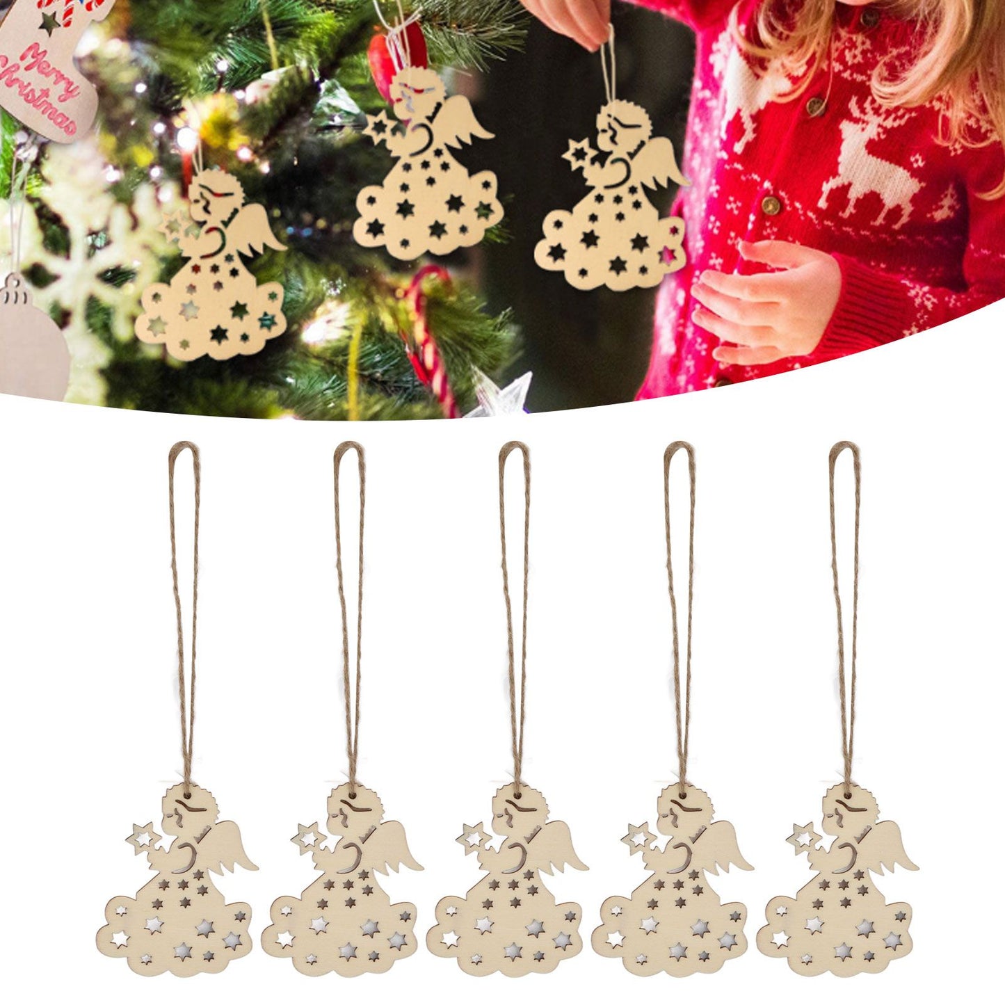 40pcs Christmas Tree Ornaments Wooden Hallow Cute Christmas Hangings with Lanyards for Christmas Tree Decoration Gift