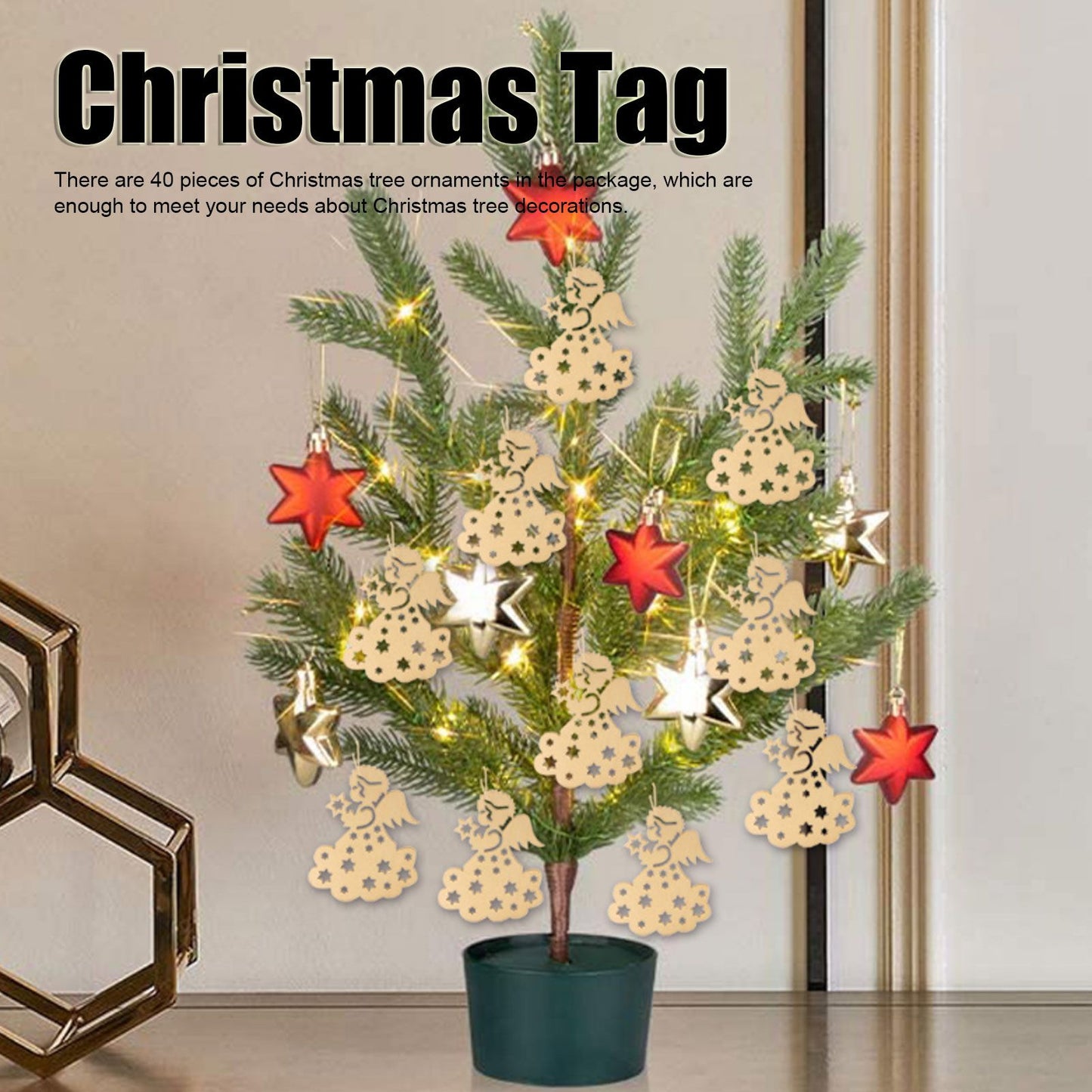 40pcs Christmas Tree Ornaments Wooden Hallow Cute Christmas Hangings with Lanyards for Christmas Tree Decoration Gift