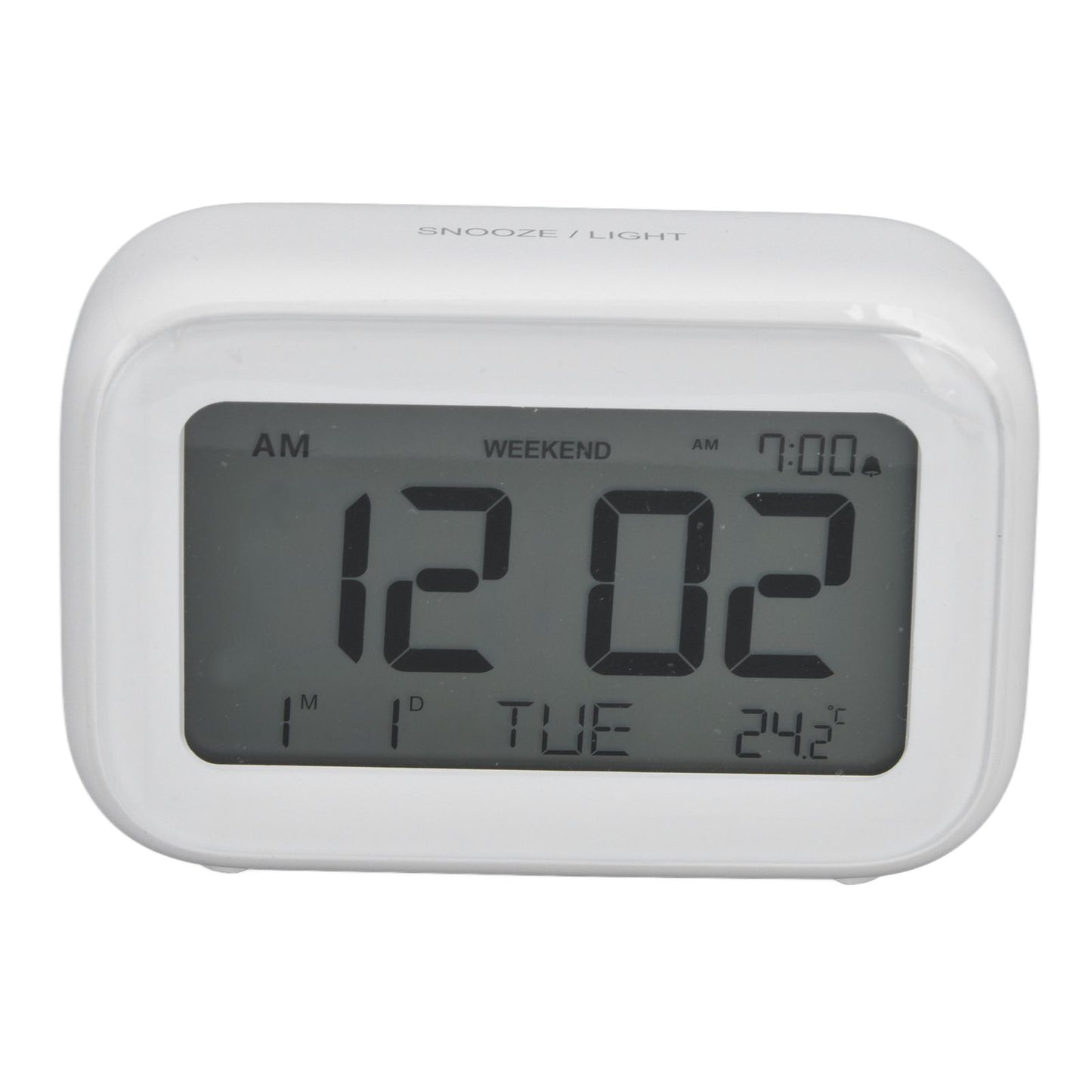 Mini Digital Alarm Clock with LCD Screen Snooze Function 12H 24H Formats for Bedroom Travel Office White