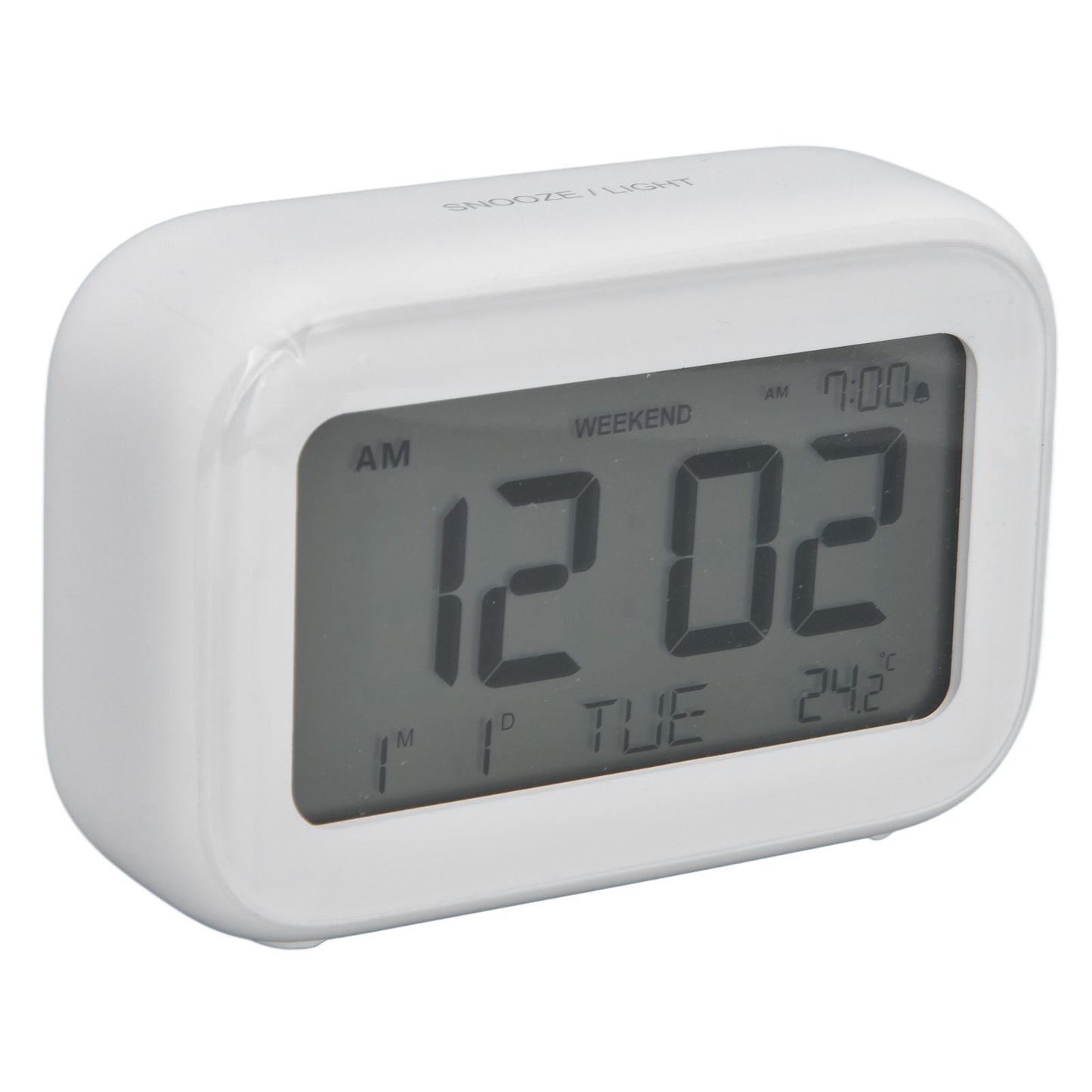 Mini Digital Alarm Clock with LCD Screen Snooze Function 12H 24H Formats for Bedroom Travel Office White