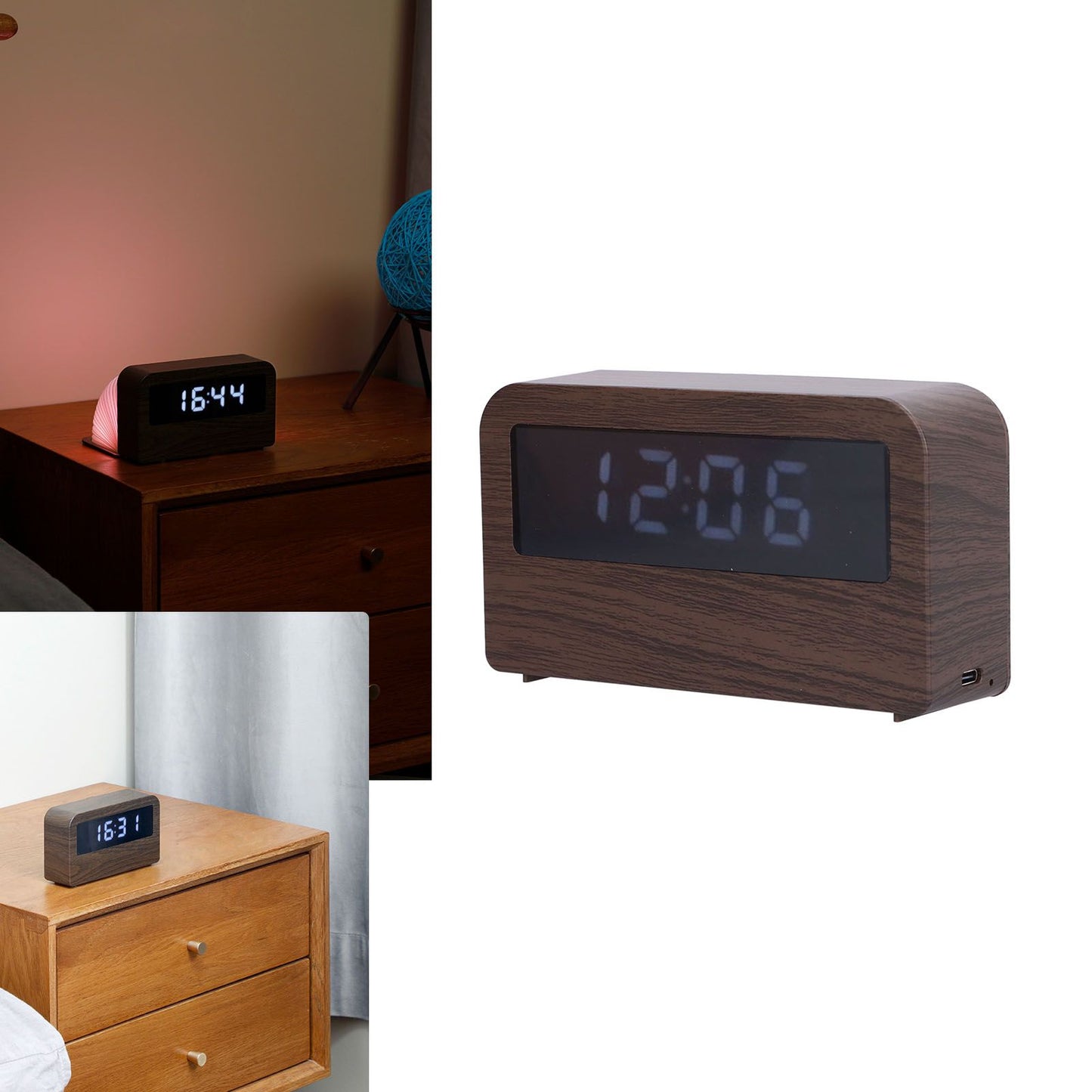 Wooden Clock Multifunctional Digital Backlight Environmental Friendly Compact Design Night LightWood Grain
