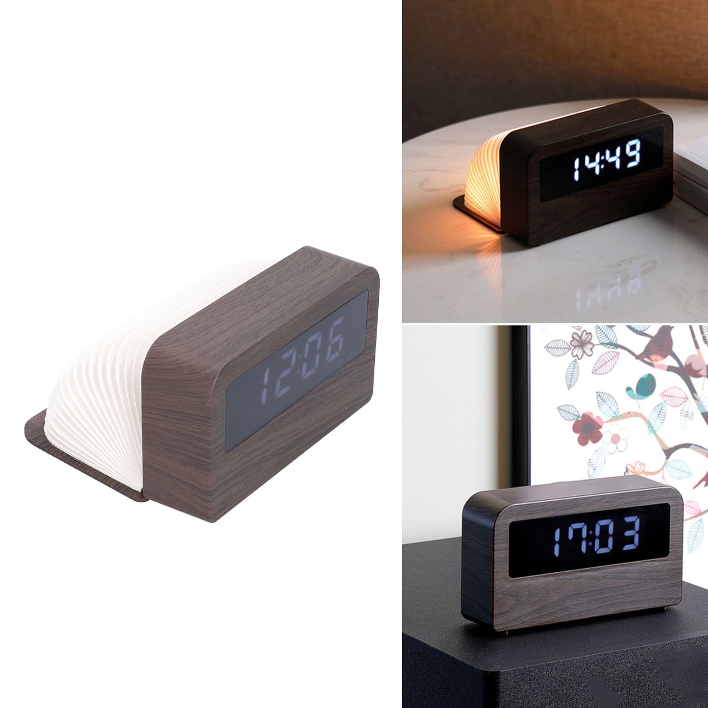 Wooden Clock Multifunctional Digital Backlight Environmental Friendly Compact Design Night LightWood Grain