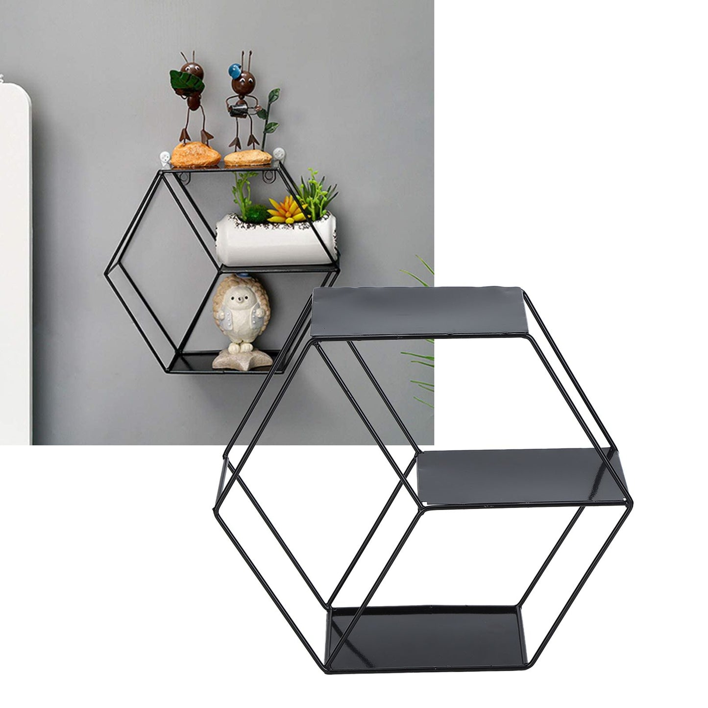 Hex Shelves Simple Wrought Iron Hexagonal Bedroom Living Room Office Wall Shelf DecorationBlack