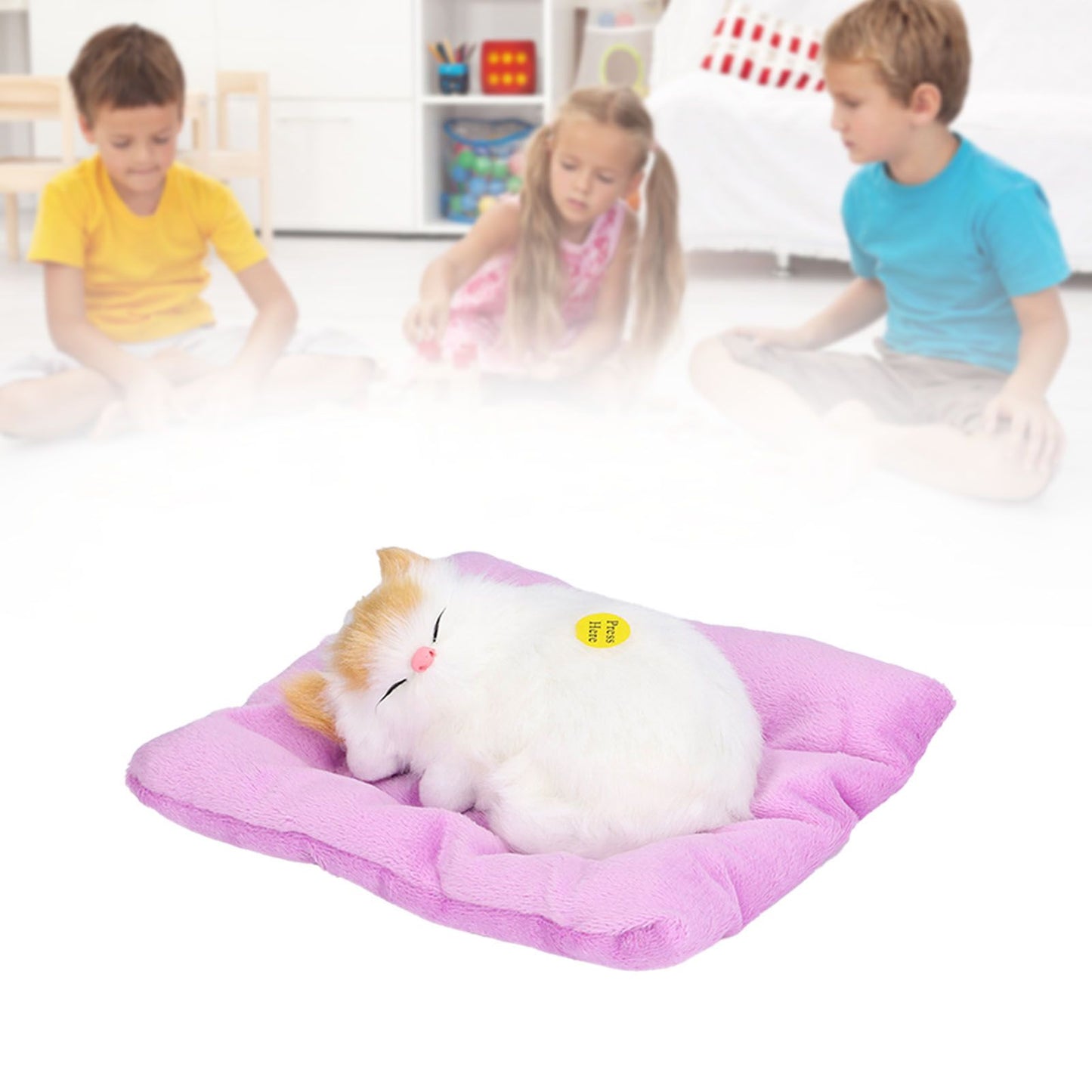 Fake Cats Sleeping Kitten Doll Toy Simulation Sleeping Cat On Pad Interactive Pet Toy with Sound Active CarbonYellow Ear Cat Shape