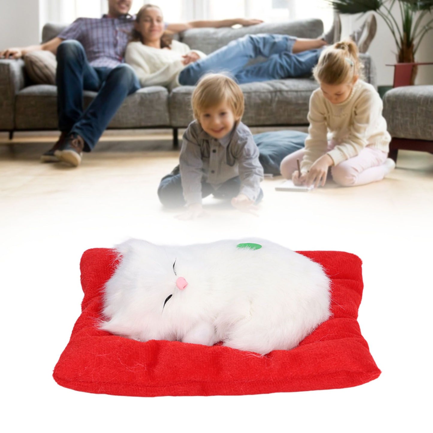 Fake Cats Sleeping Kitten Doll Toy Simulation Sleeping Cat On Pad Interactive Pet Toy with Sound Active CarbonAll White Cat Shape