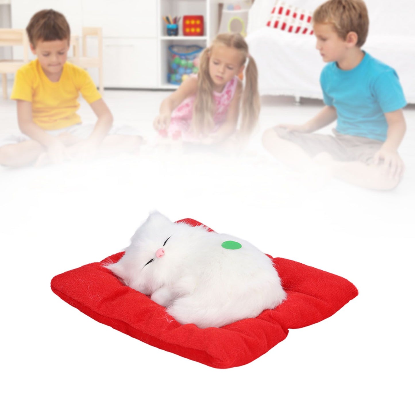 Fake Cats Sleeping Kitten Doll Toy Simulation Sleeping Cat On Pad Interactive Pet Toy with Sound Active CarbonAll White Cat Shape