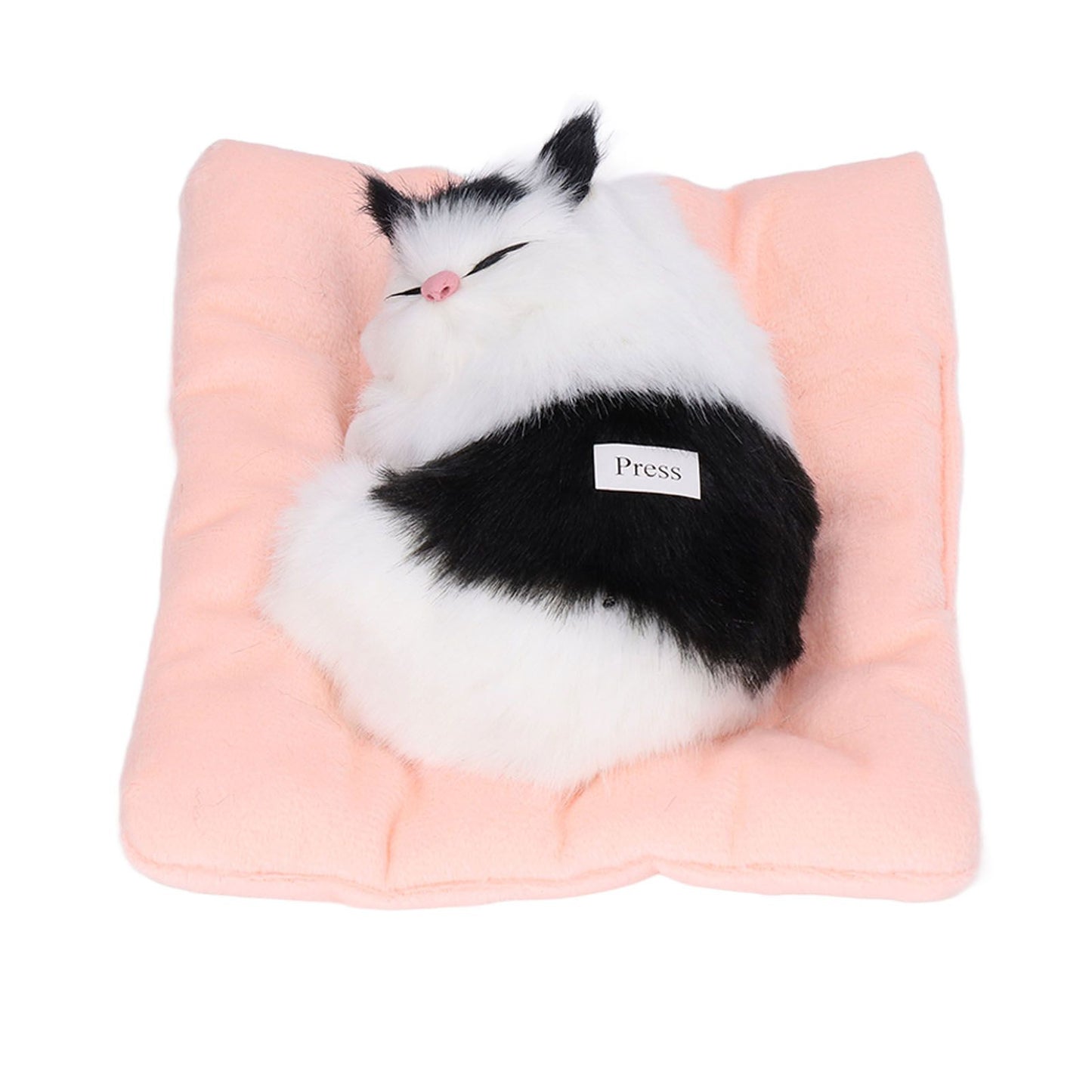 Fake Cats Sleeping Kitten Doll Toy Simulation Sleeping Cat On Pad Interactive Pet Toy with Sound Active CarbonBlack and White Cat Shape