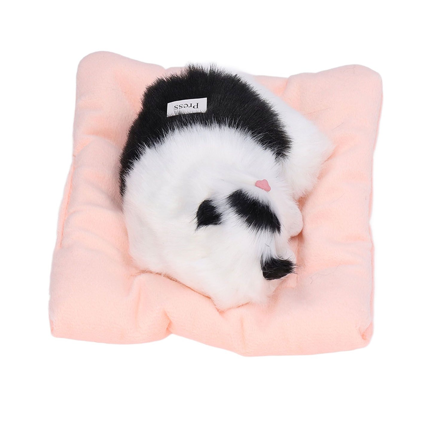 Fake Cats Sleeping Kitten Doll Toy Simulation Sleeping Cat On Pad Interactive Pet Toy with Sound Active CarbonBlack and White Cat Shape