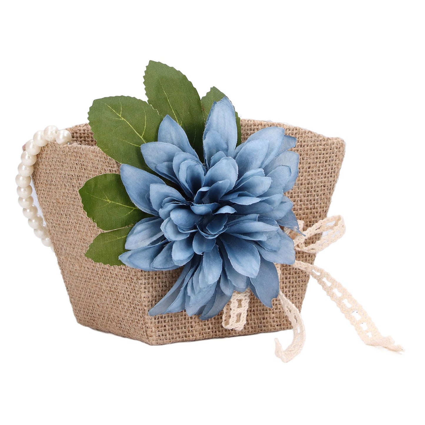 Flower Girl Basket Retro Linen Lovely Appearance Pearl Handle Light Weight Pearl Portable Flower Basket for WeddingsNumber 1