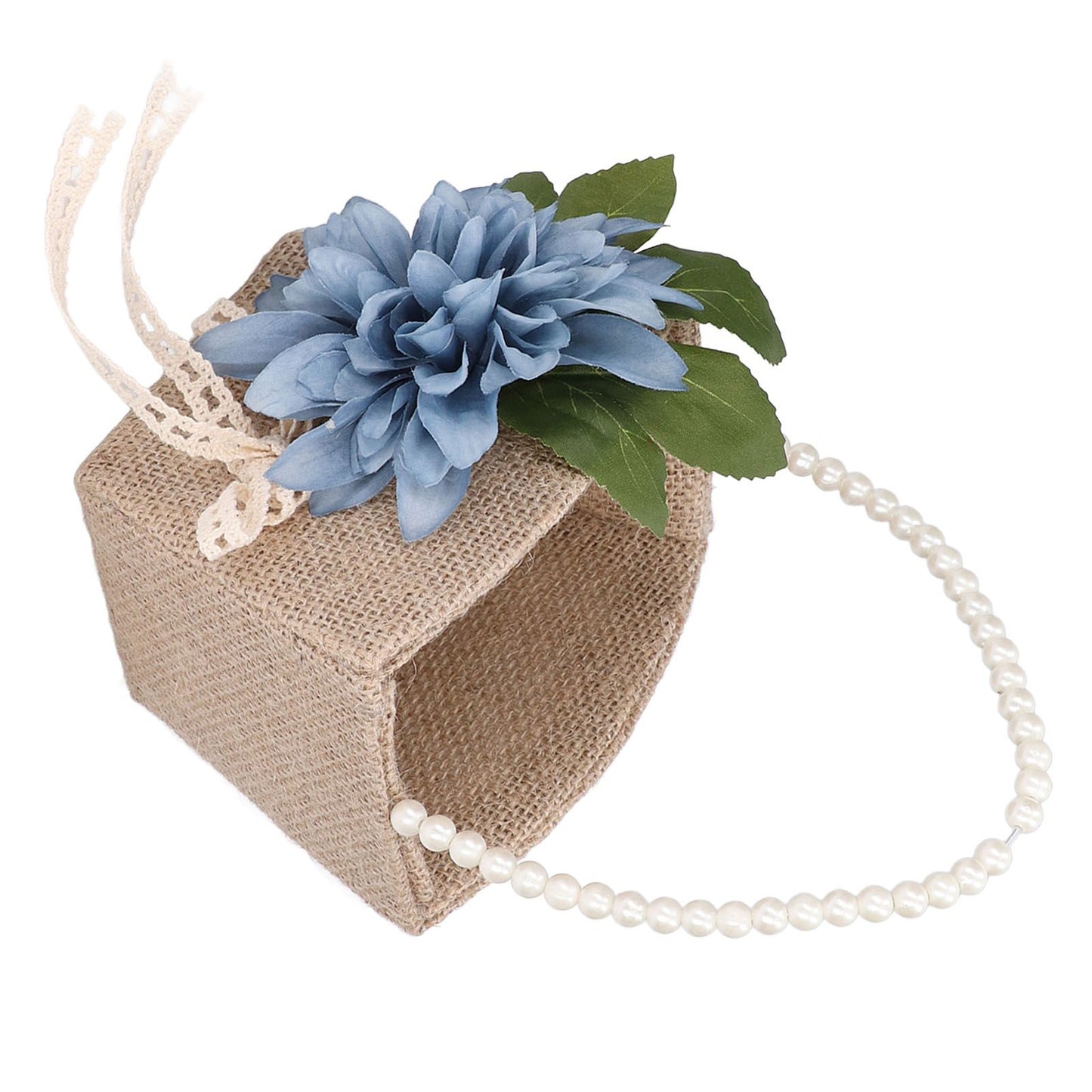 Flower Girl Basket Retro Linen Lovely Appearance Pearl Handle Light Weight Pearl Portable Flower Basket for WeddingsNumber 1