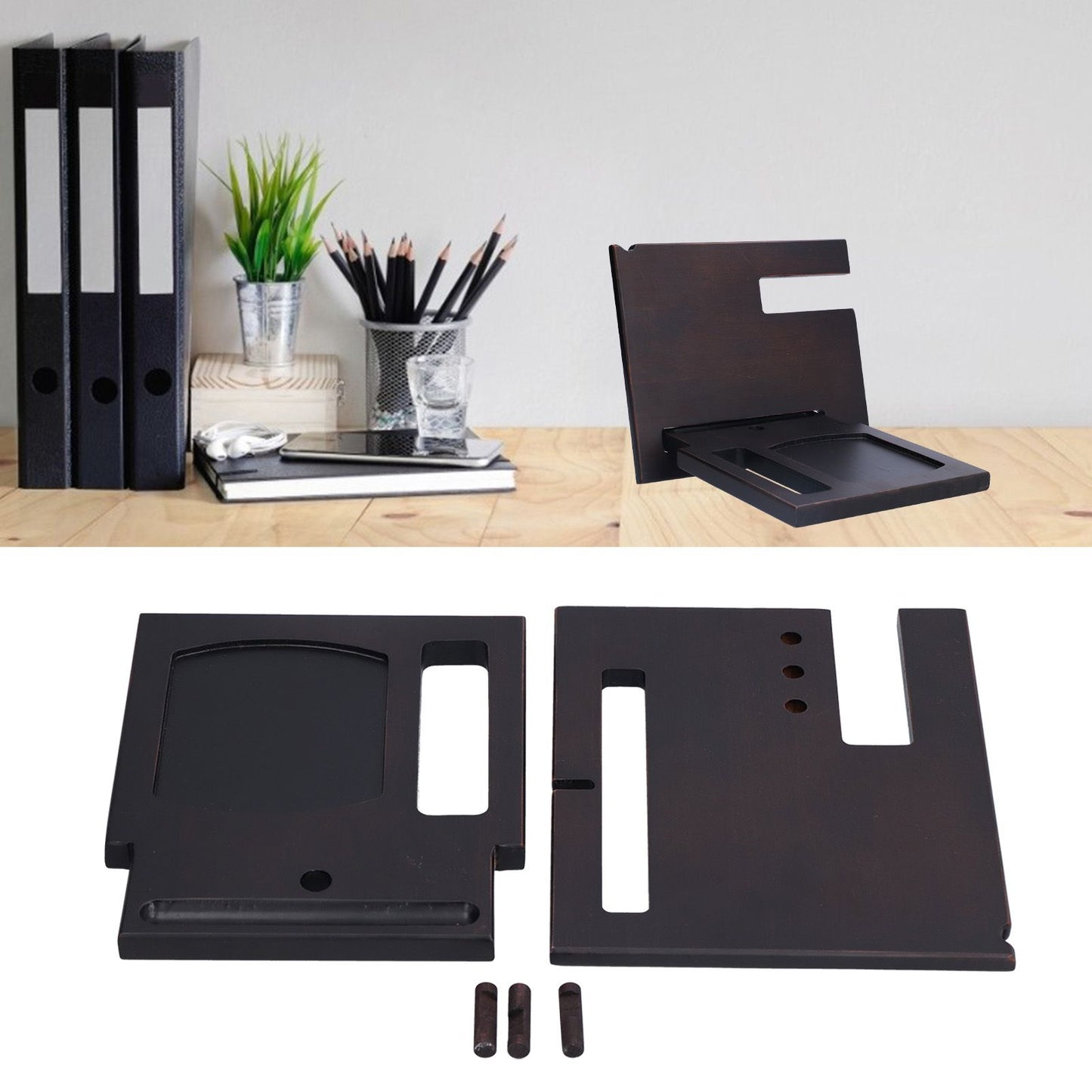 Wooden Mobile Phone Base Multifunctional Keychain Holder Storage Rack for Home Office