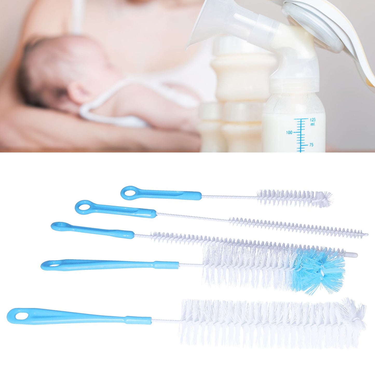 Water Bottle Brush 5pcs Long Handle Cleaning Brush for Narrow Neck Water Bottle Baby Bottle Coffee GrinderBlue