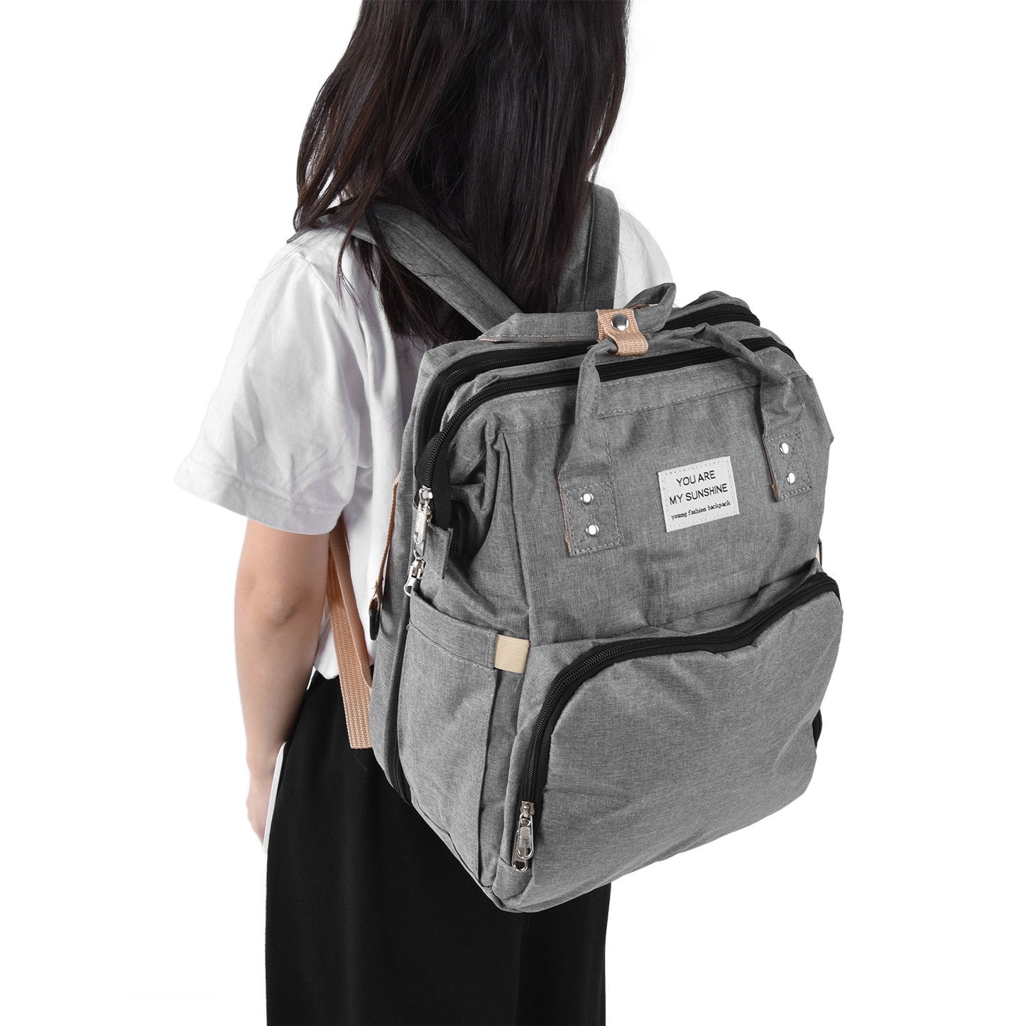 Backpack Multifunctional Foldable Large Capacity Baby Diaper Storage Bag for TravelLight Grey