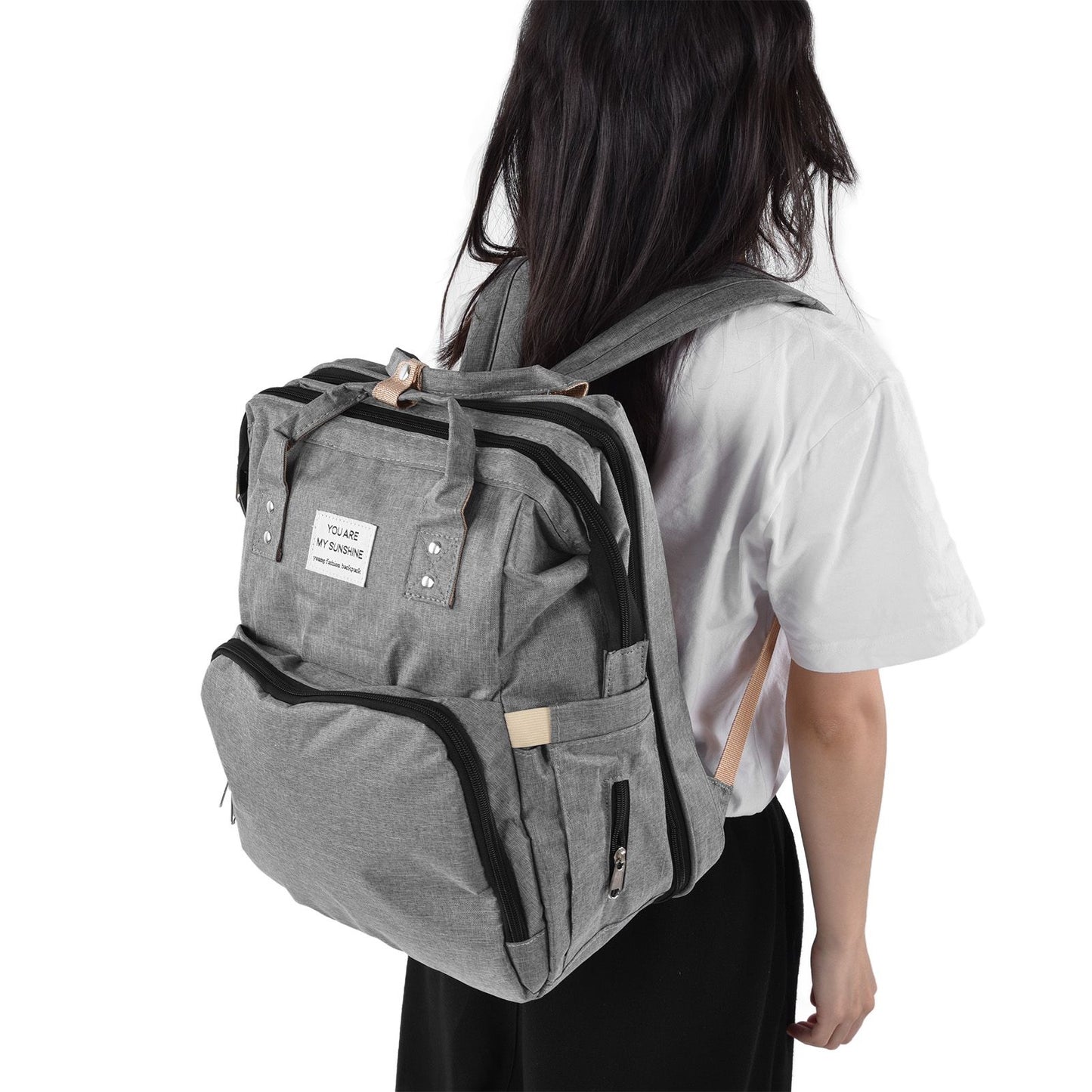 Backpack Multifunctional Foldable Large Capacity Baby Diaper Storage Bag for TravelLight Grey