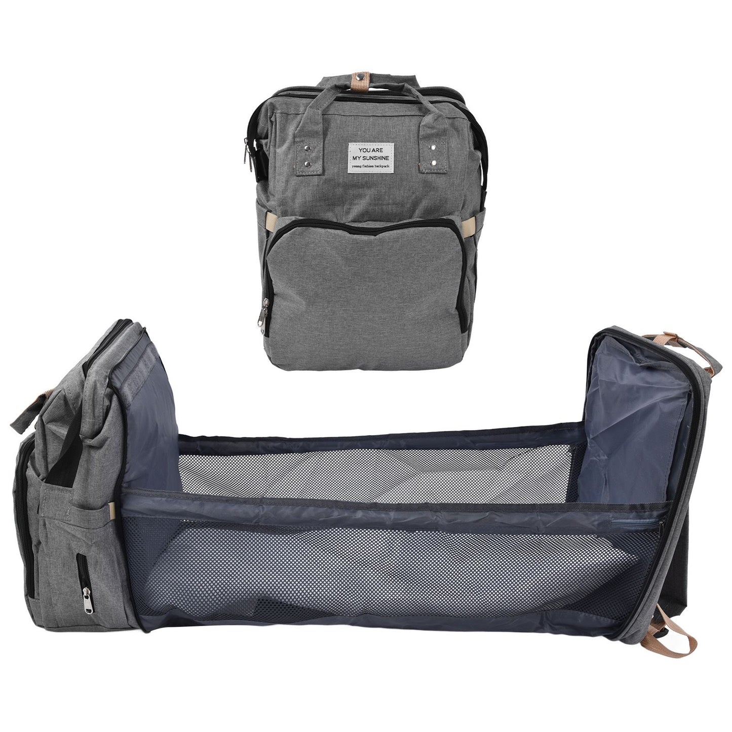 Backpack Multifunctional Foldable Large Capacity Baby Diaper Storage Bag for TravelLight Grey