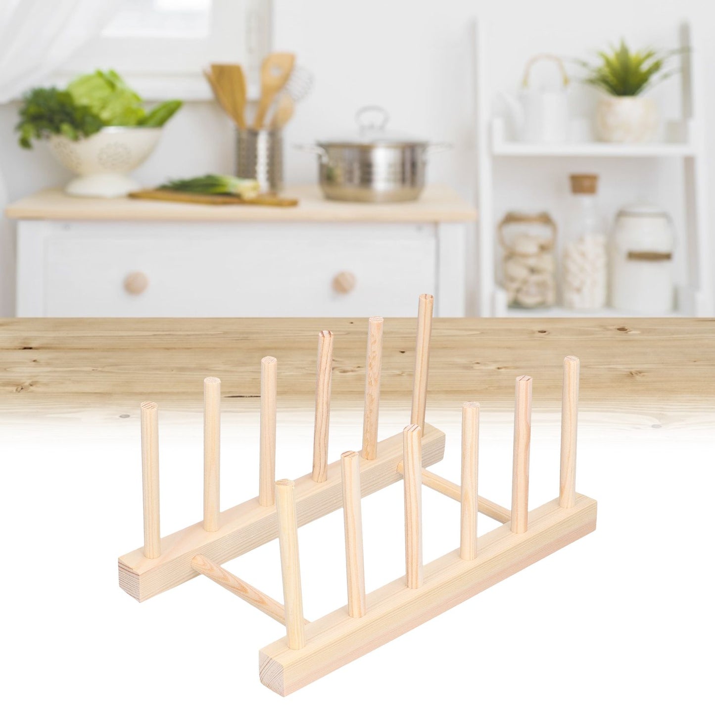 Bamboo Dish Plate Lightweight Portable Environmental Friendly Durable Pine Wood Dish Rack5 Grids 23cm