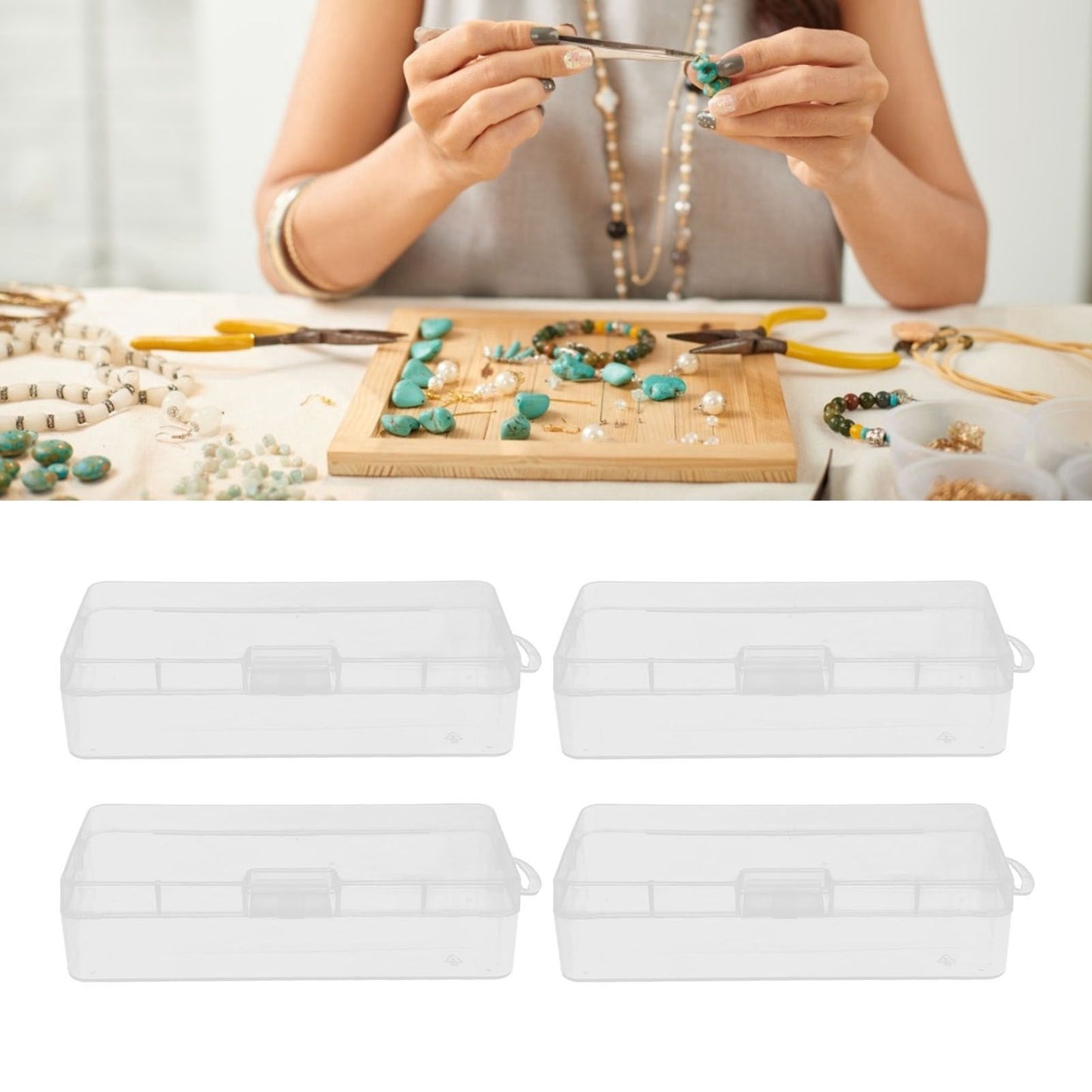 Transparent Storage Box Clear Plastic Container with Hinged Cover for Small ObjectsCrafts Beads Jewelry