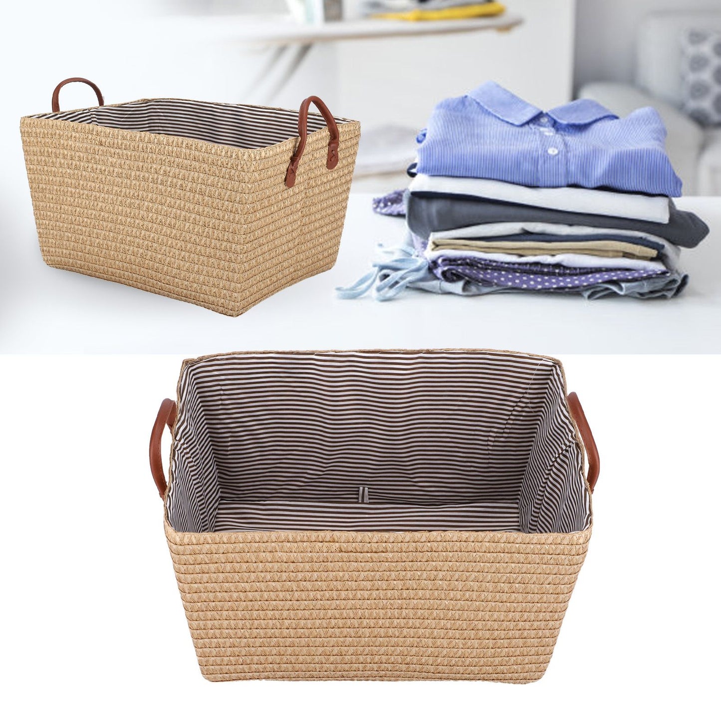 Large Collapsible Storage Basket Foldable Storage Bin for Toys Books Bedroom ClosetPale Yellow