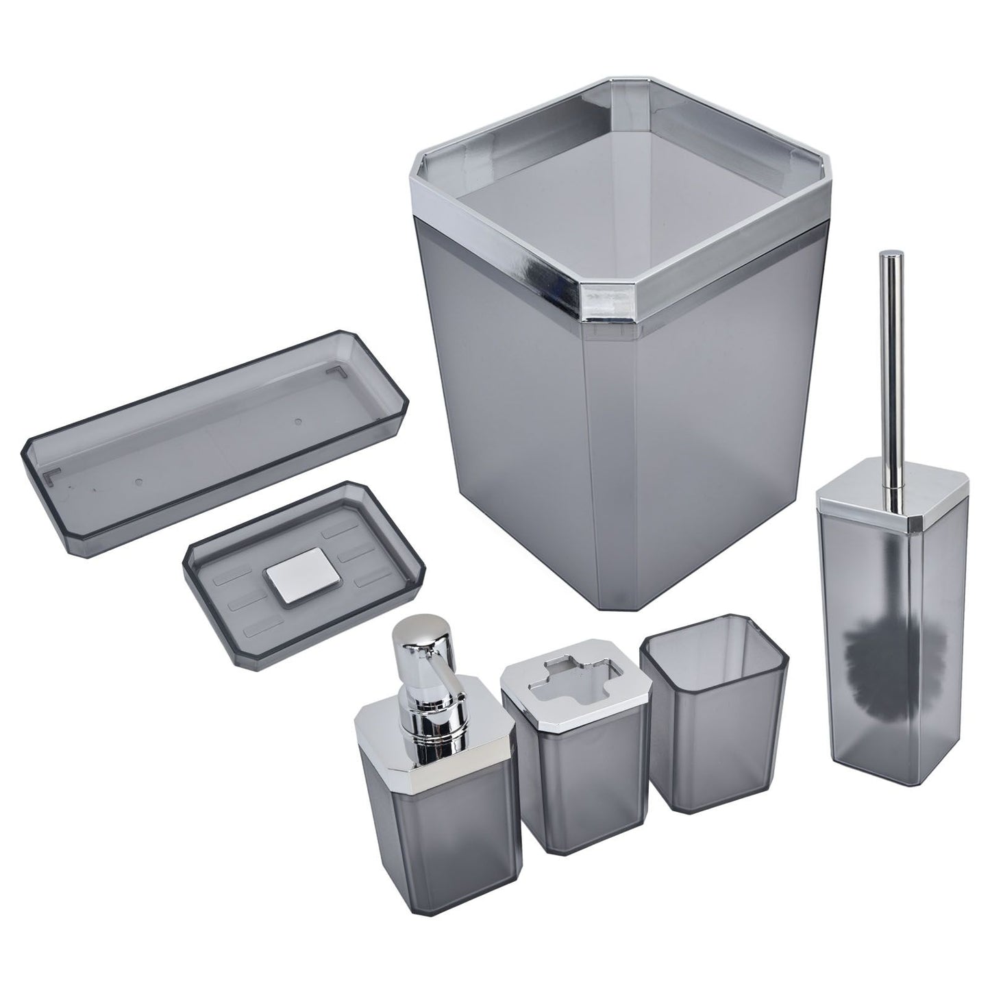 7Pcs/Set Plastic Bathroom Accessory Grey Toothbrush Holder Soap Tray Kit for Home Hotel