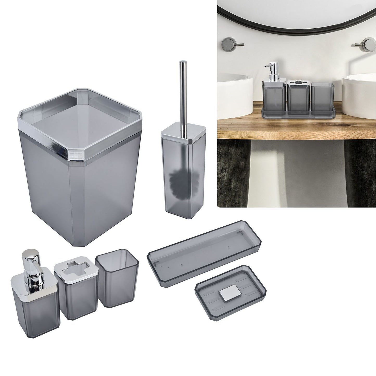 7Pcs/Set Plastic Bathroom Accessory Grey Toothbrush Holder Soap Tray Kit for Home Hotel